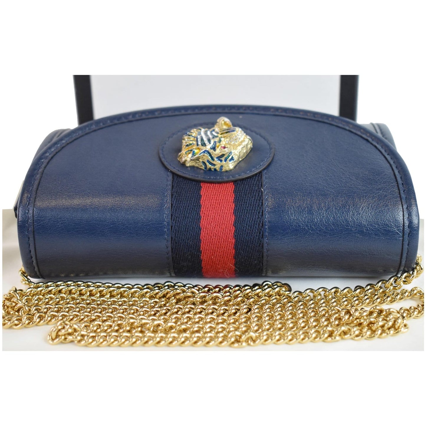 GUCCI Rajah Mini Leather Chain Shoulder Bag Blue 573797