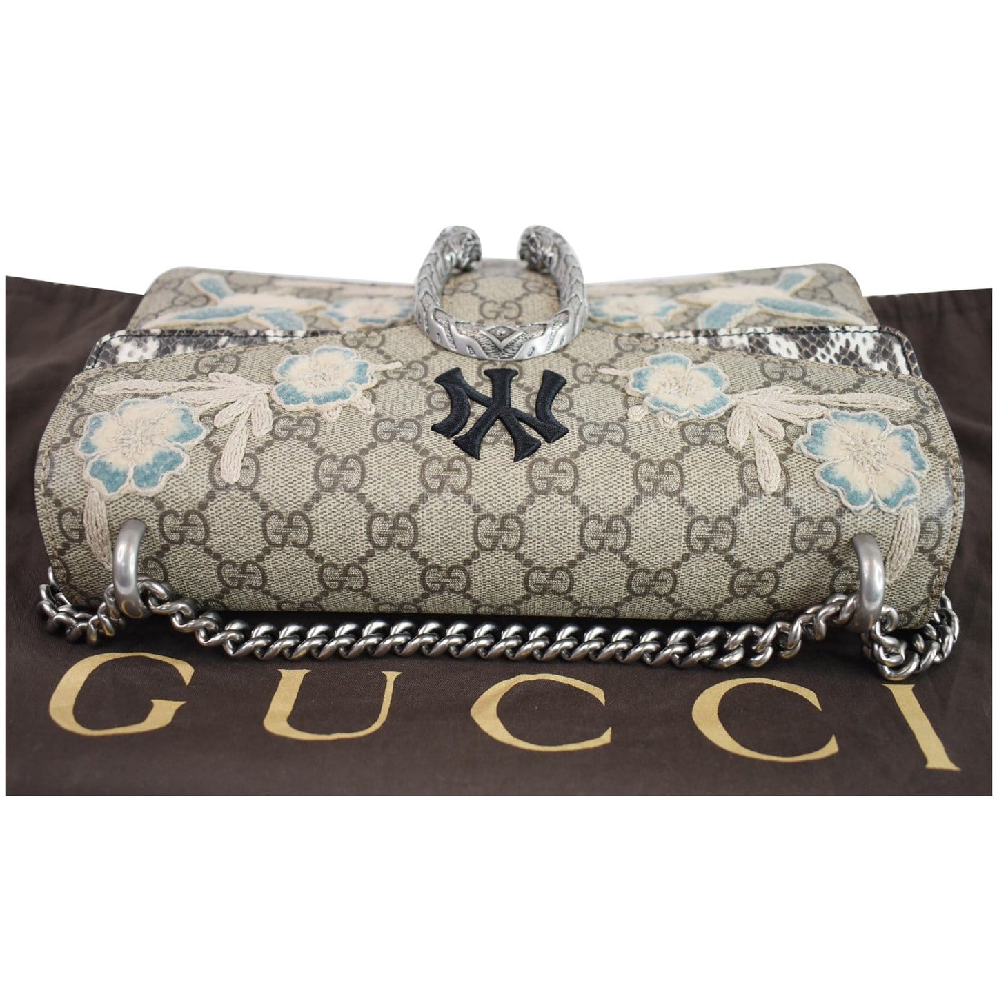 GUCCI Dionysus Small Supreme Python NY Yankees Patch Shoulder Bag Beige 400249