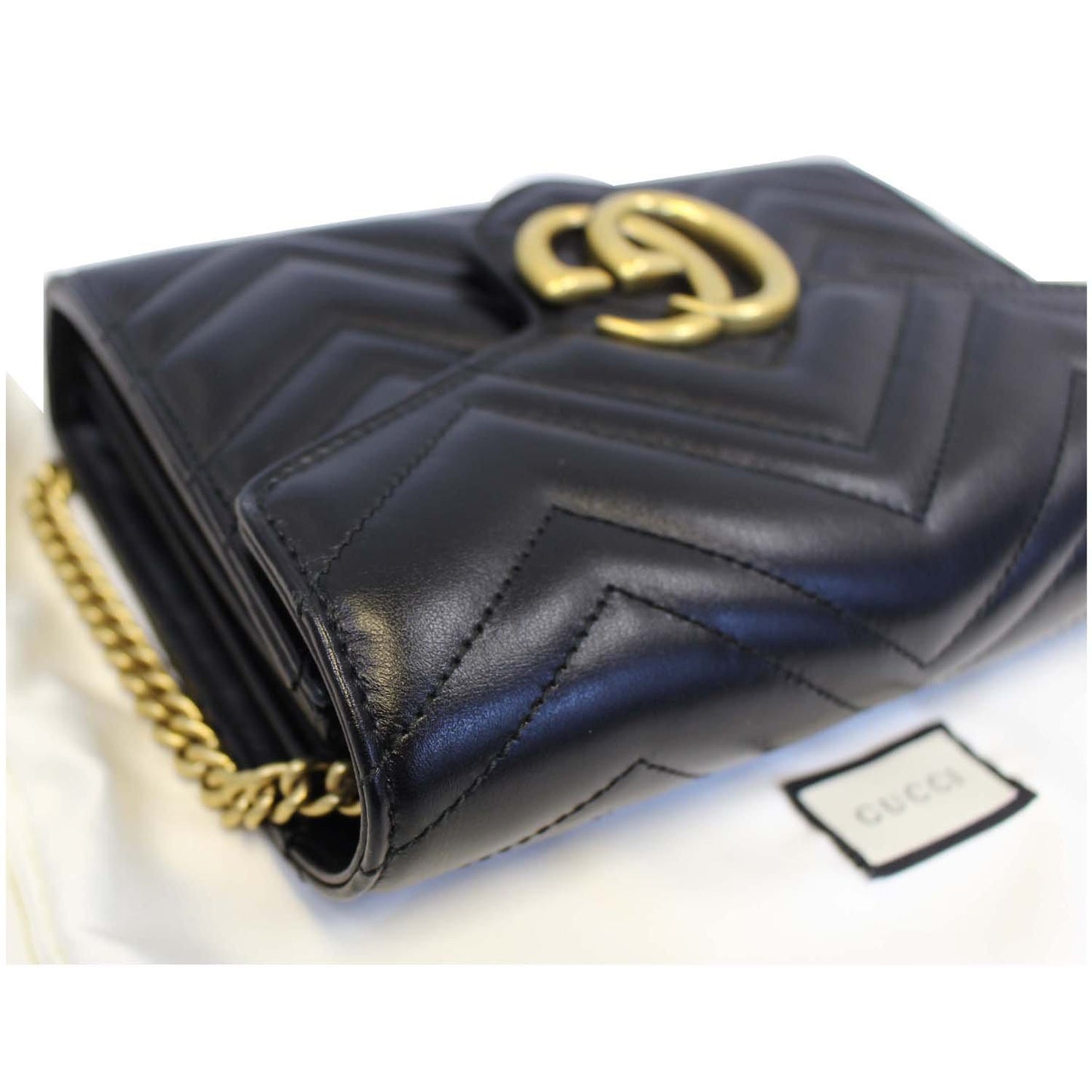 GUCCI GG Marmont Matelasse Black Leather Mini Crossbody Bag