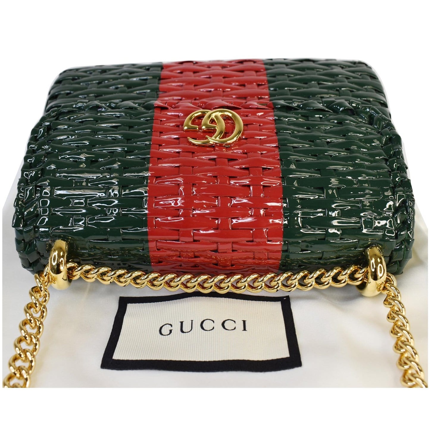 GUCCI Wicker Linea Cestino Mini Web Shoulder Bag Green 524829