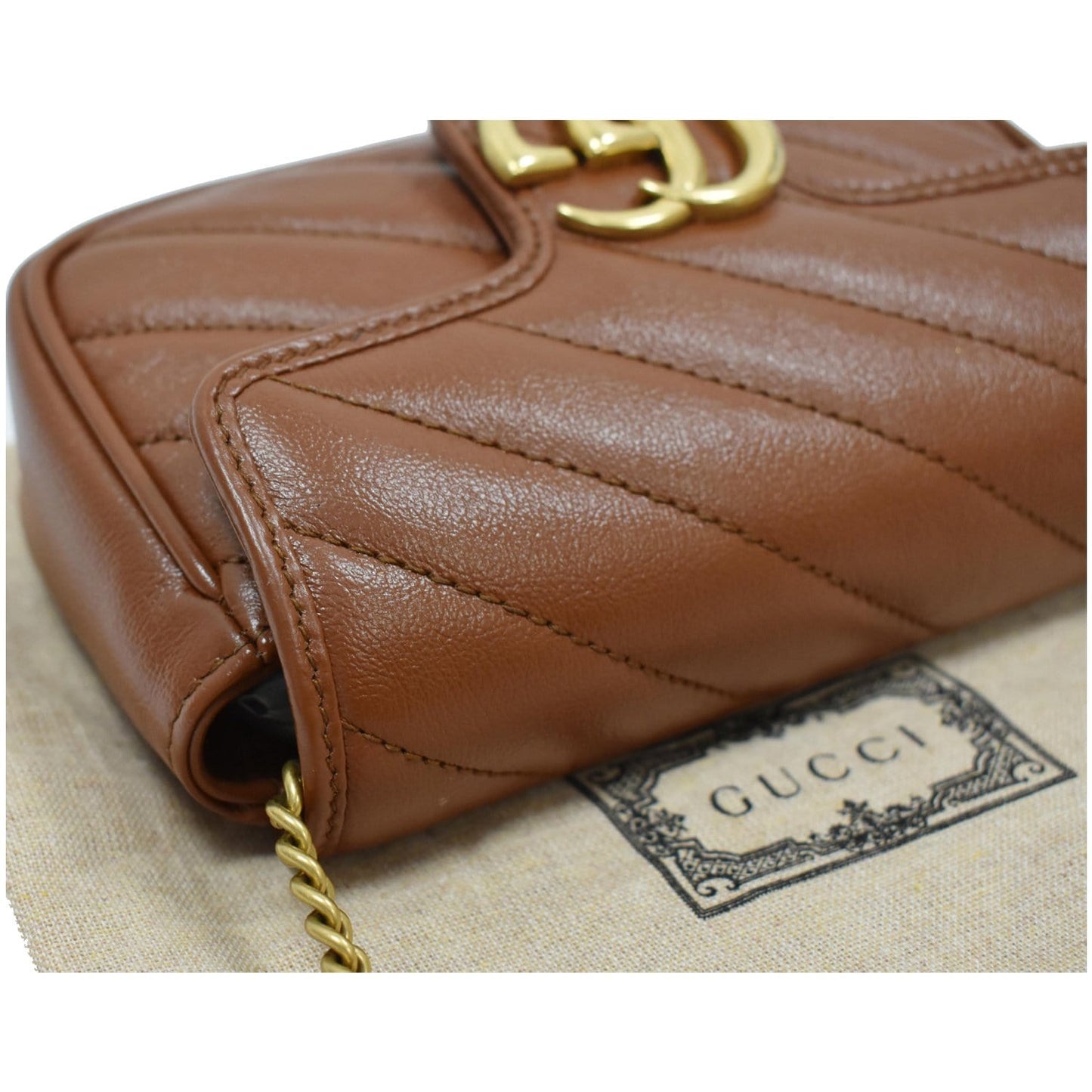 GUCCI GG Marmont Super Mini Matelasse Leather Crossbody Bag Brown 476433