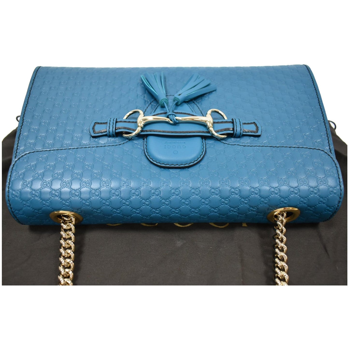 GUCCI Emily Medium GG Guccissima Leather Chain Shoulder Bag Teal