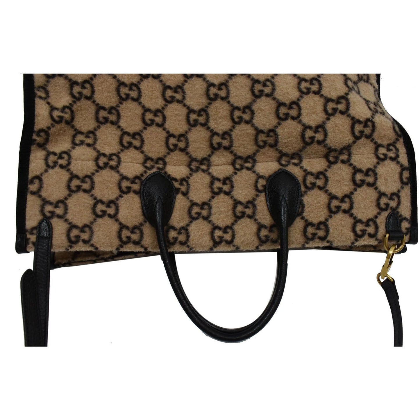 GUCCI GG Monogram Wool Tote Shoulder Bag Beige 598169