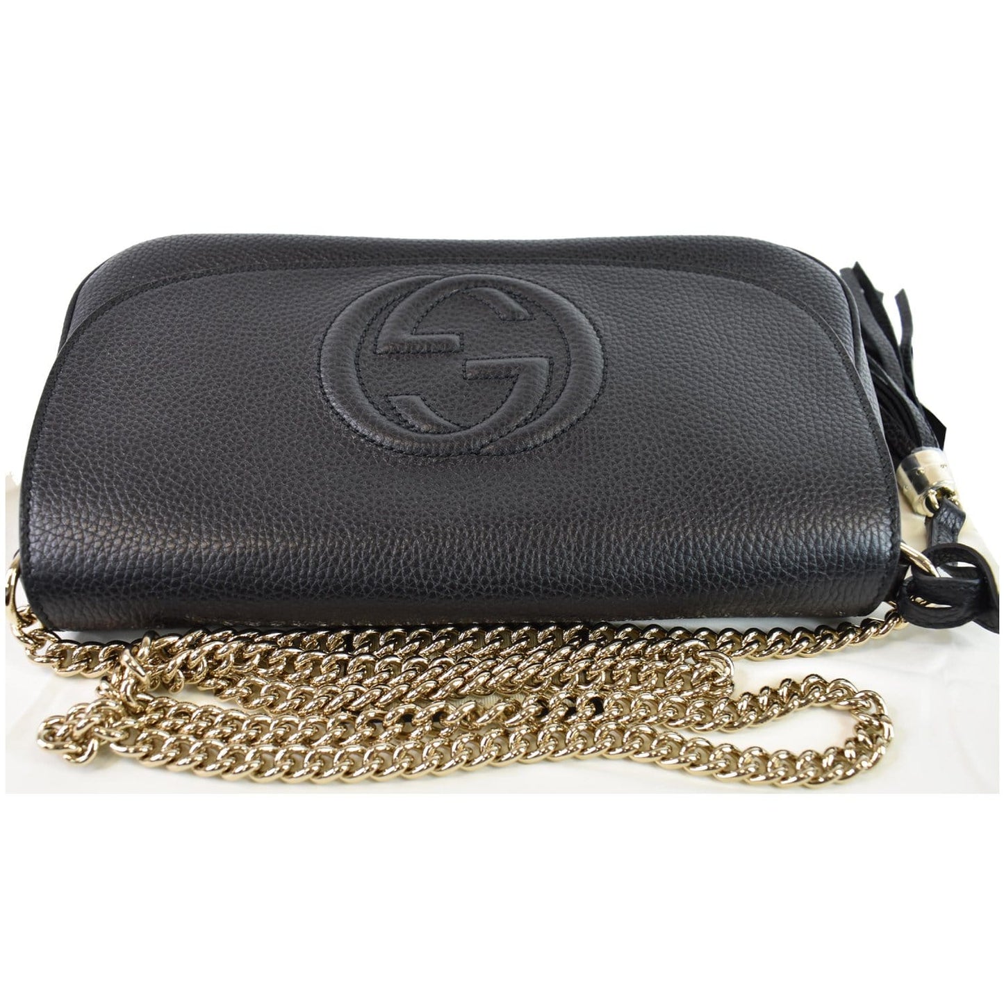 GUCCI Soho Chain Flap Leather Shoulder Bag Black 536224