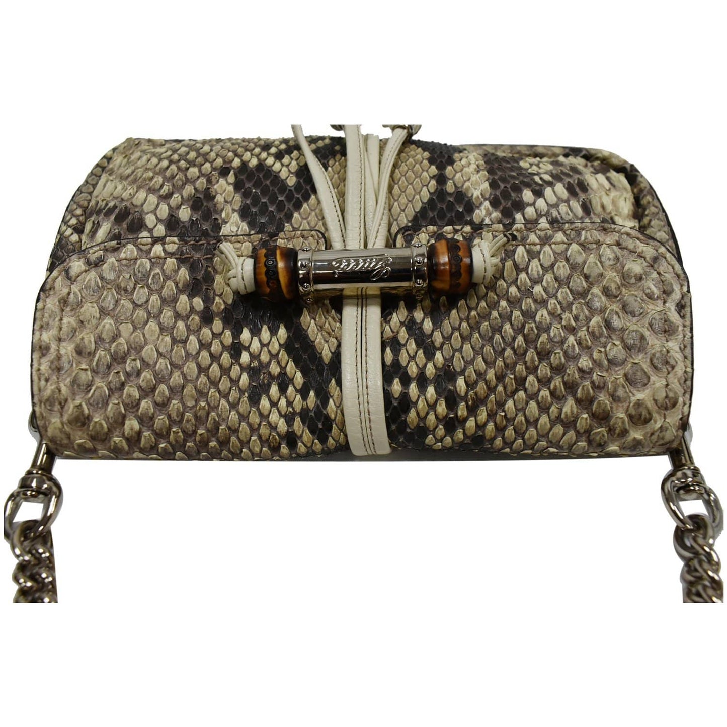 GUCCI Croisette Bamboo Evening Python Leather Shoulder Bag Off White 235320