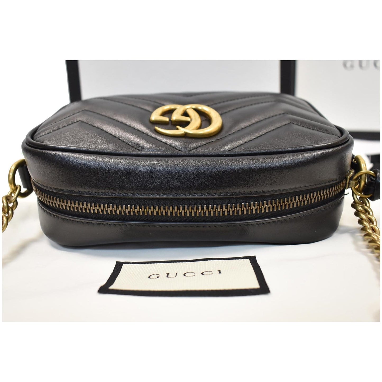 GUCCI GG Marmont Matelasse Mini Leather Crossbody Bag Black 448065