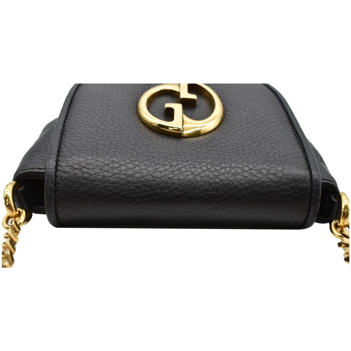 GUCCI Small 1973 Pebbled Leather Chain Crossbody Bag Black 251821
