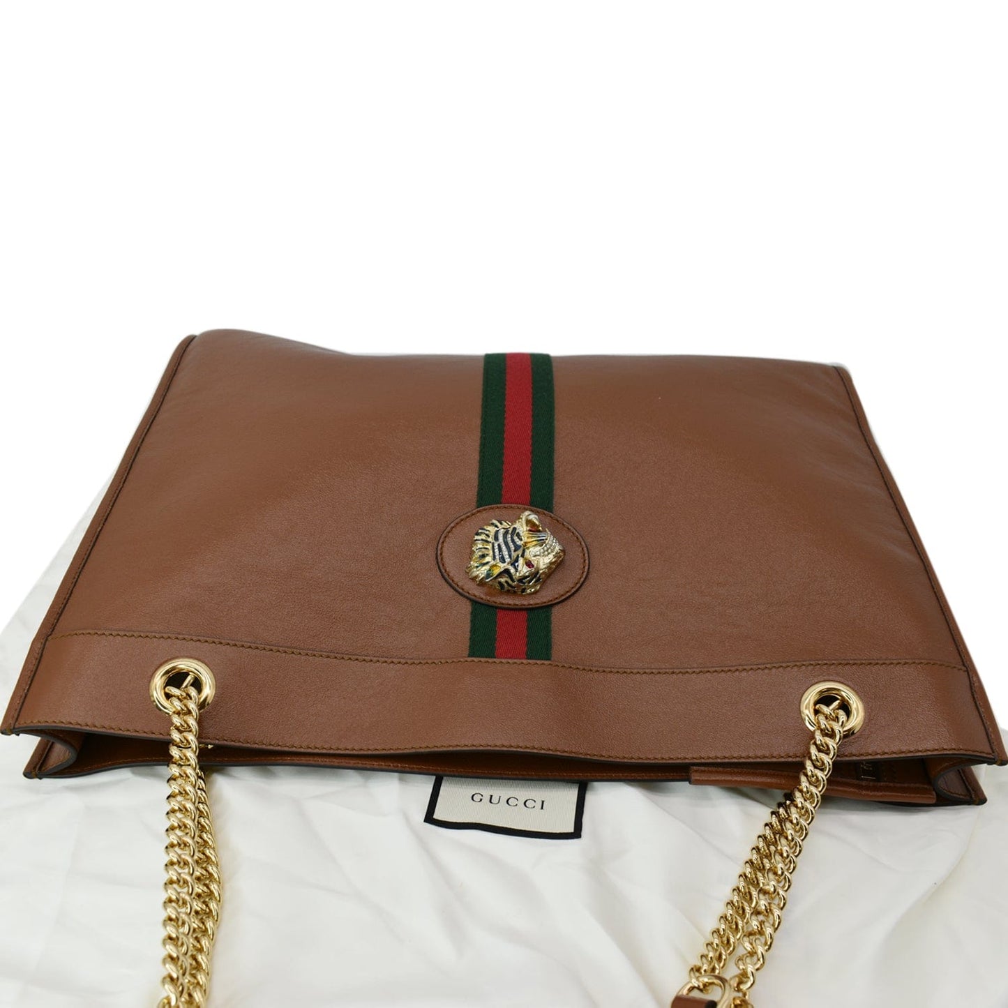 GUCCI Rajah Large Leather Tote Shoulder Bag Brown 537219