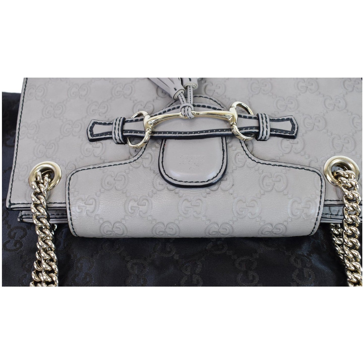 GUCCI Emily Guccissima Leather Chain Crossbody Bag Grey 369621