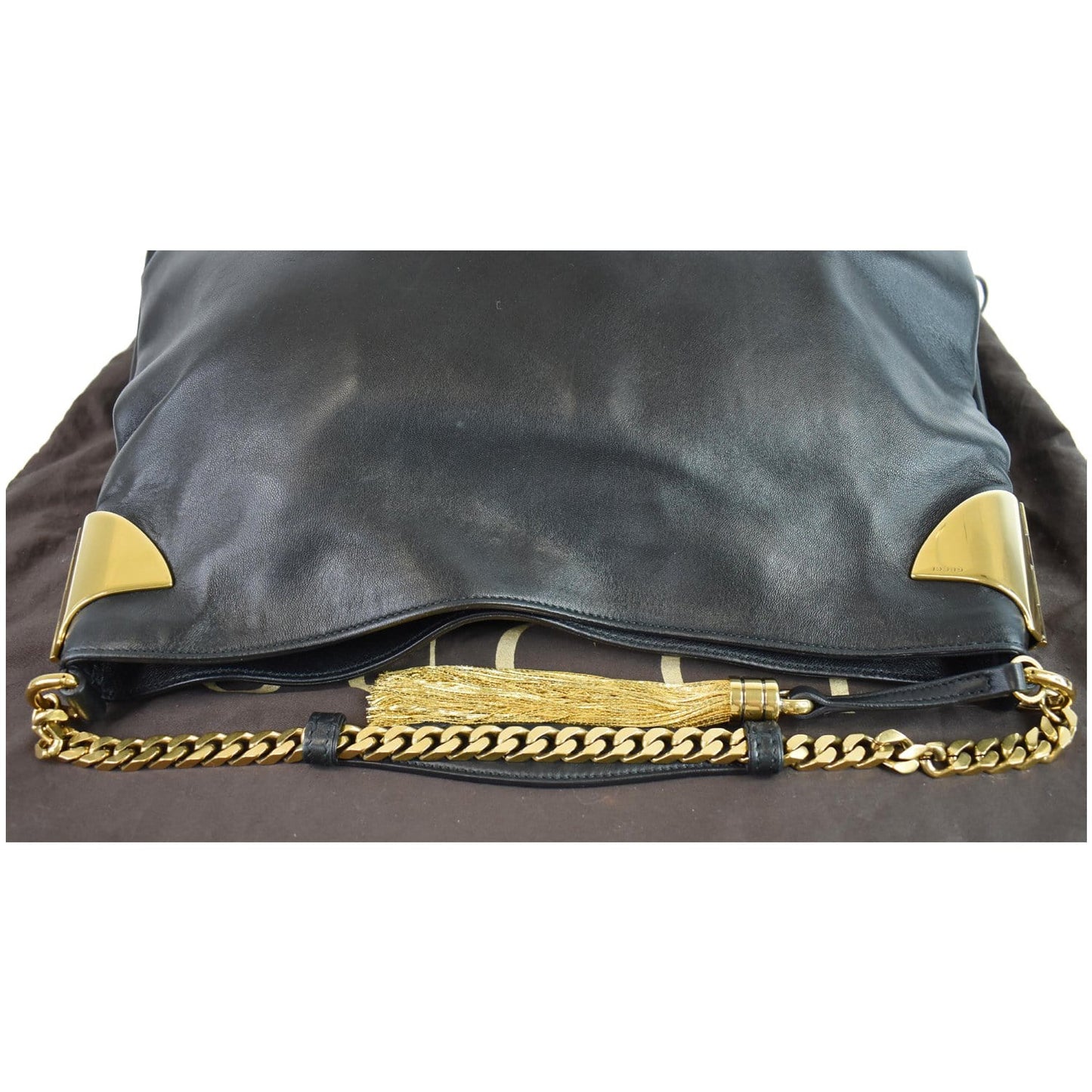 GUCCI 1970 Medium Leather Shoulder Bag Black 290682