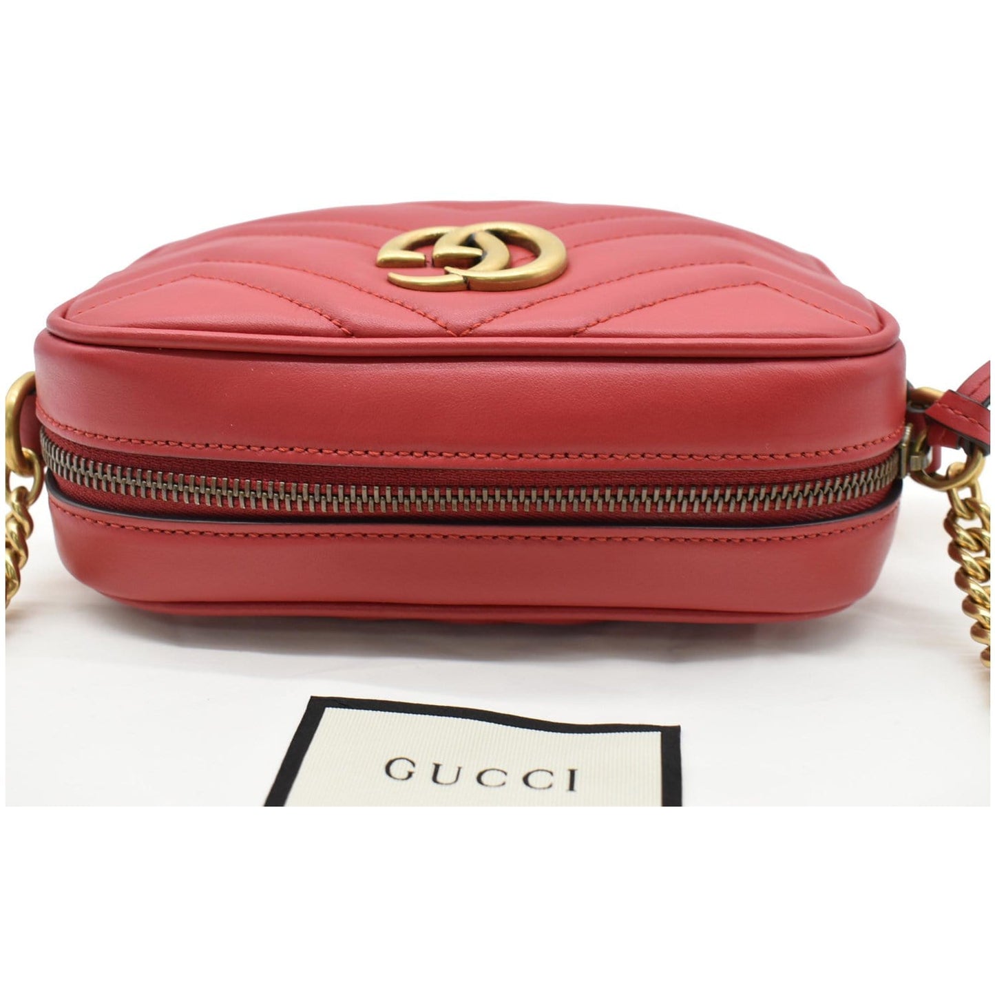 GUCCI GG Marmont Matelasse Mini Leather Crossbody Bag Red