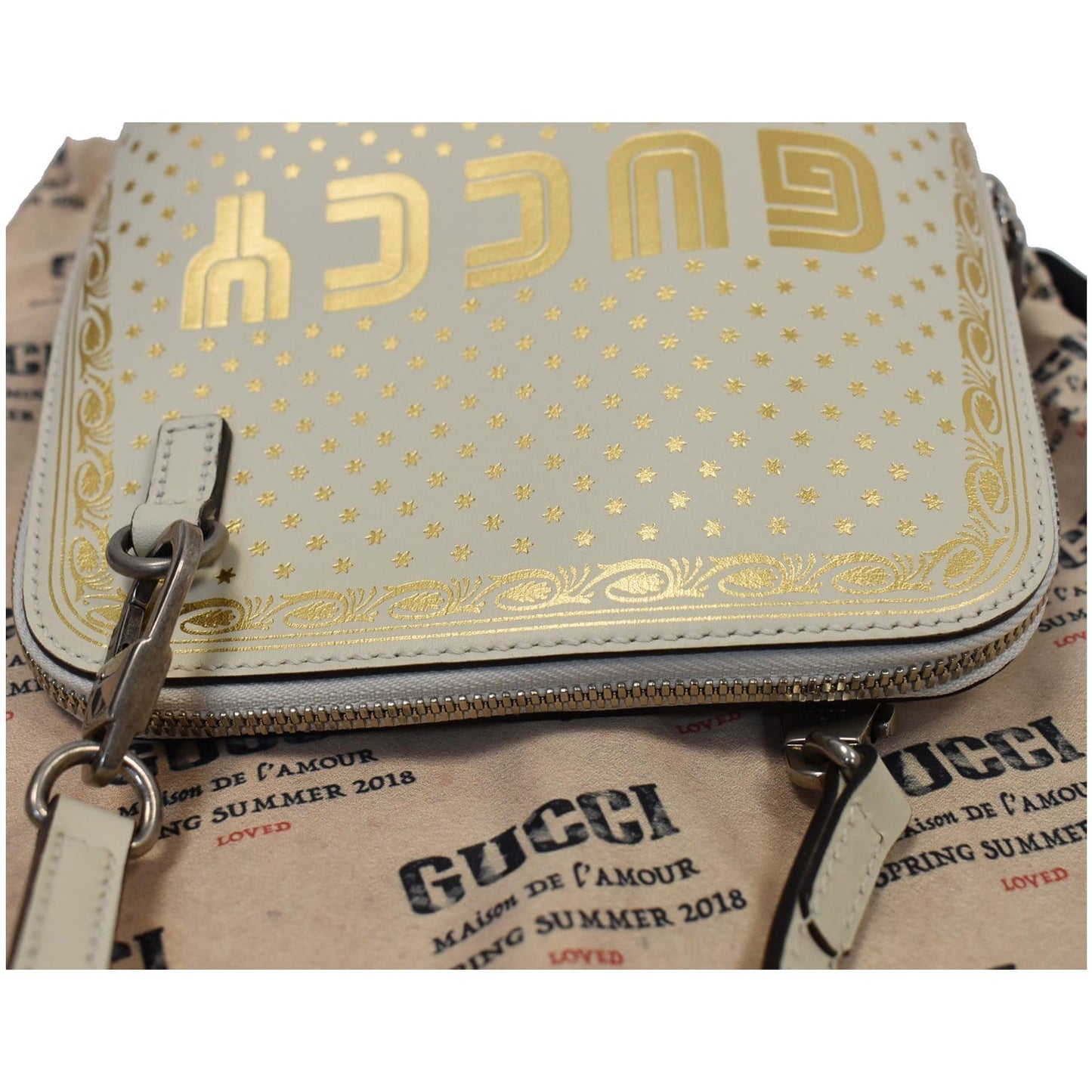 GUCCI Moon Steller Guccy Leather Crossbody Bag Ivory - Final Sale