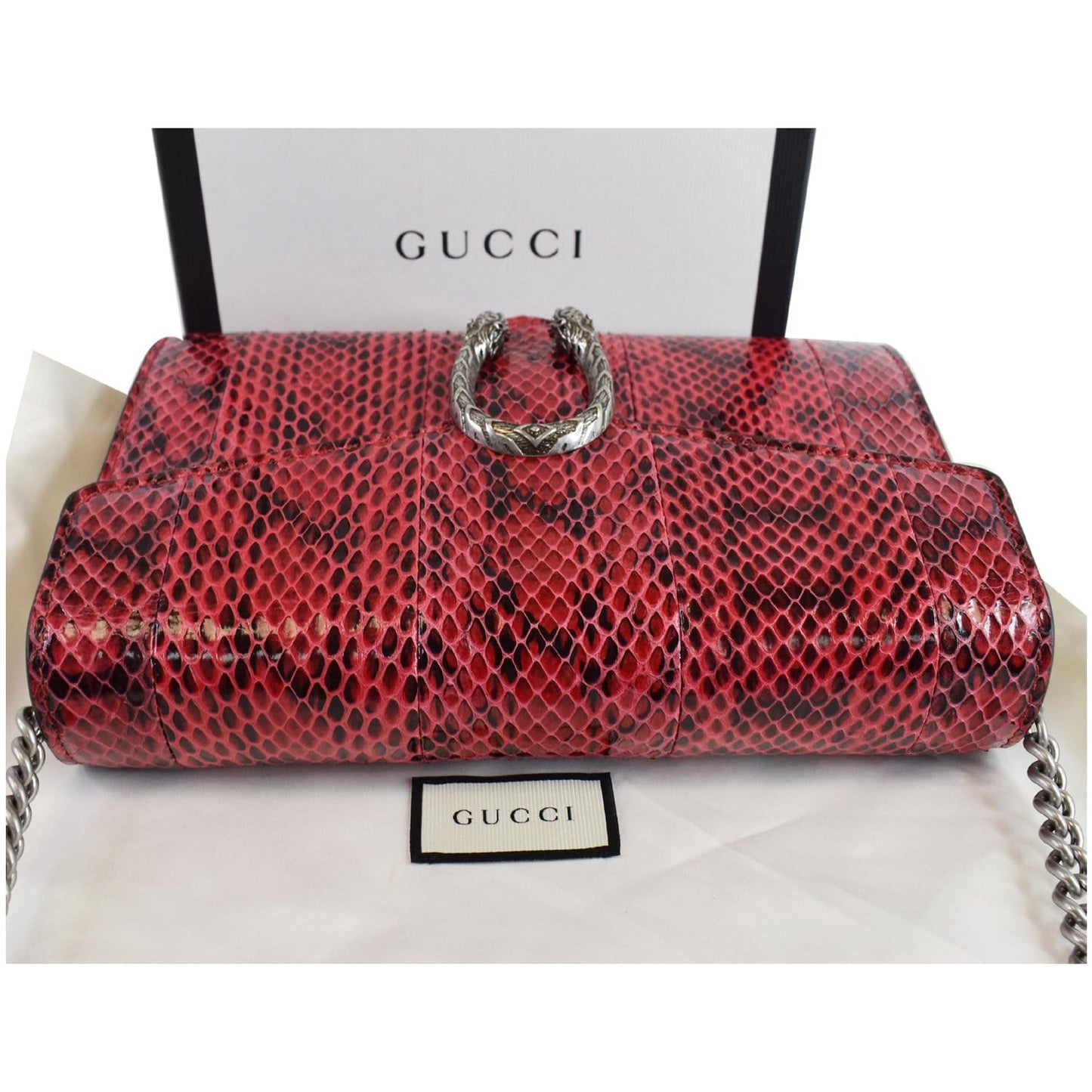 GUCCI Dionysus Mini Python Leather Crossbody Chain Wallet Red 401231