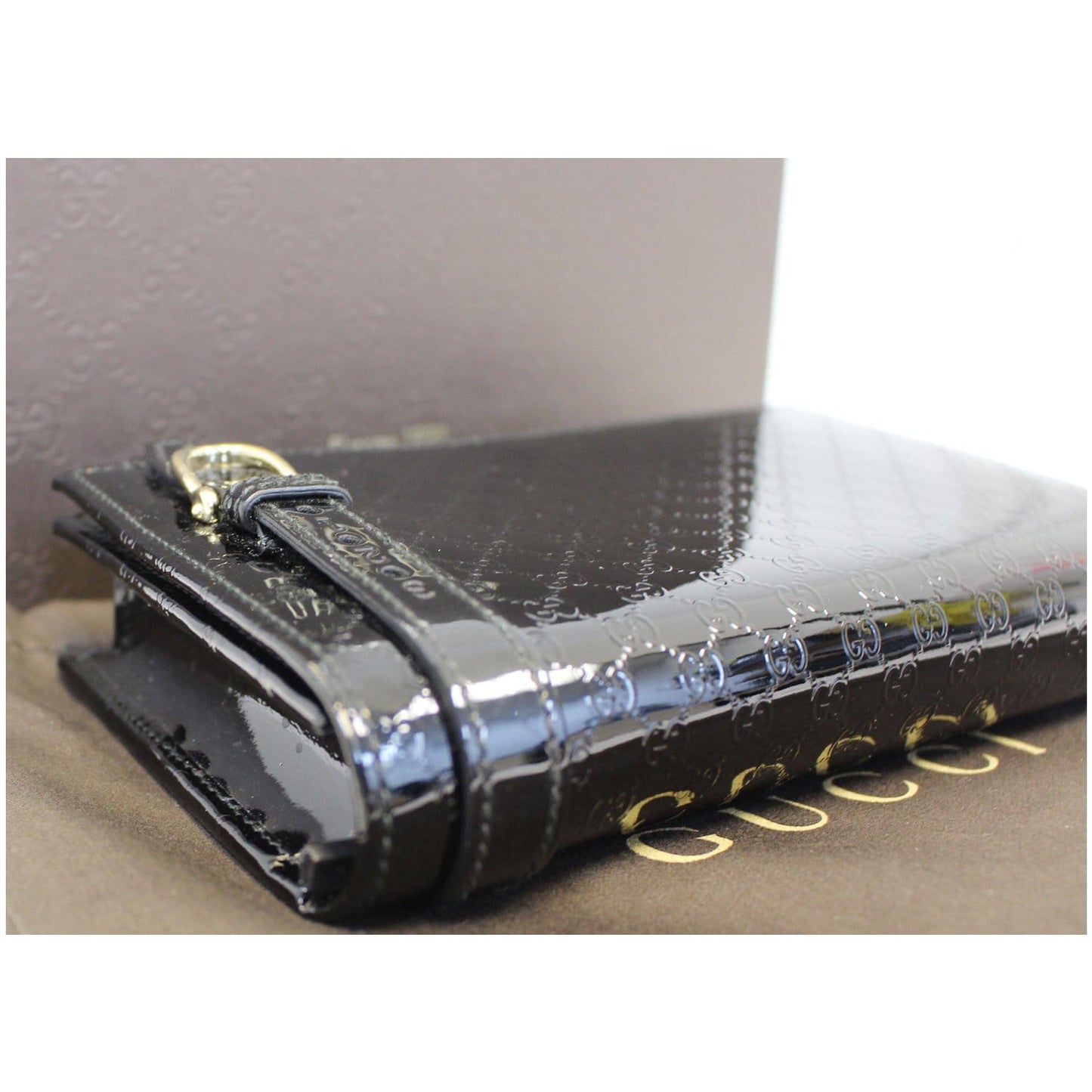 GUCCI Micro GG Patent Leather Clutch Crossbody Bag 354086