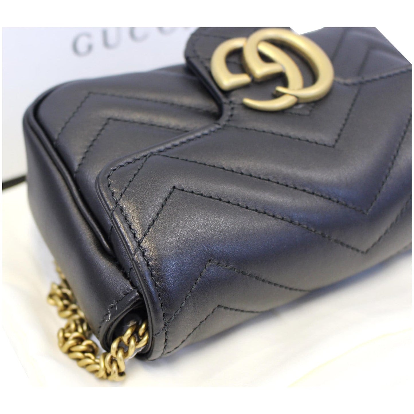 GUCCI GG Marmont Matelasse Leather Super Mini Crossbody Bag Black