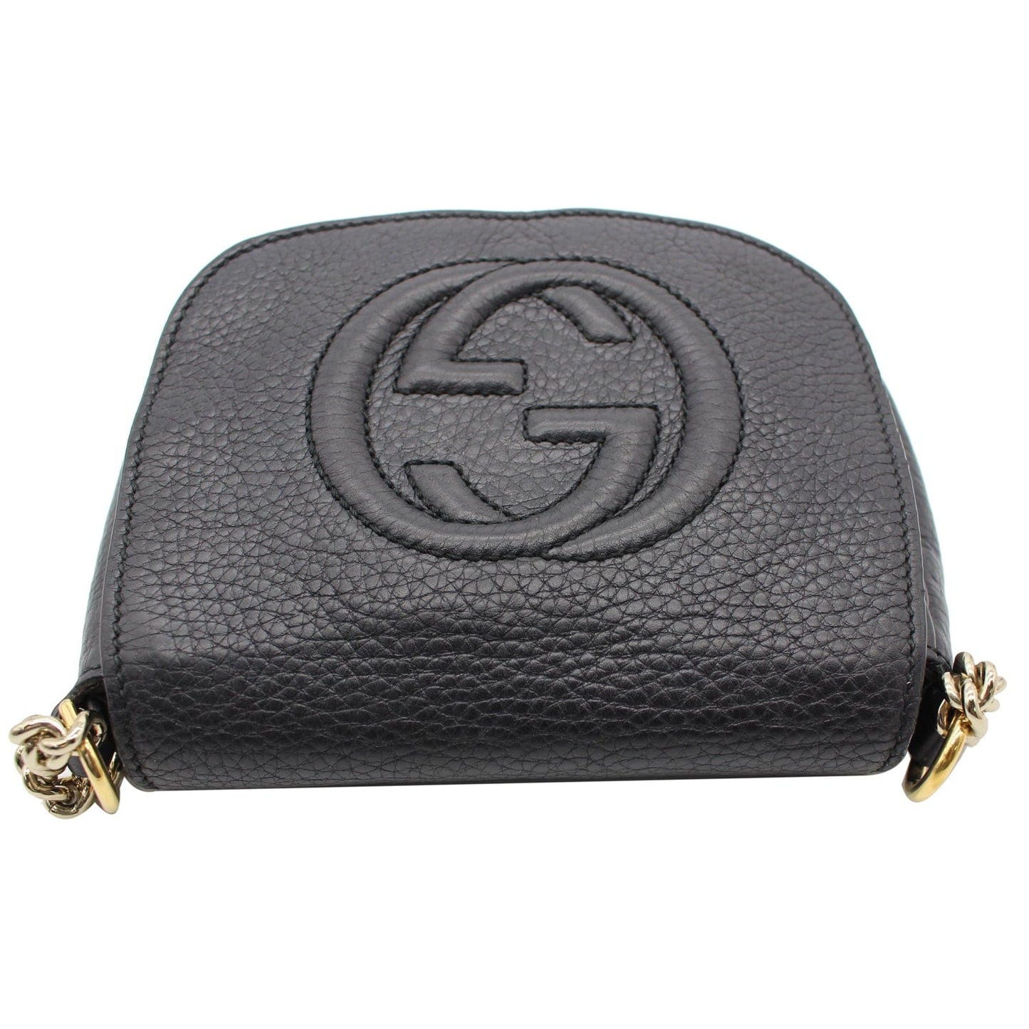 GUCCI GG Soho Pebbled Leather Chain Shoulder Bag Black 323190