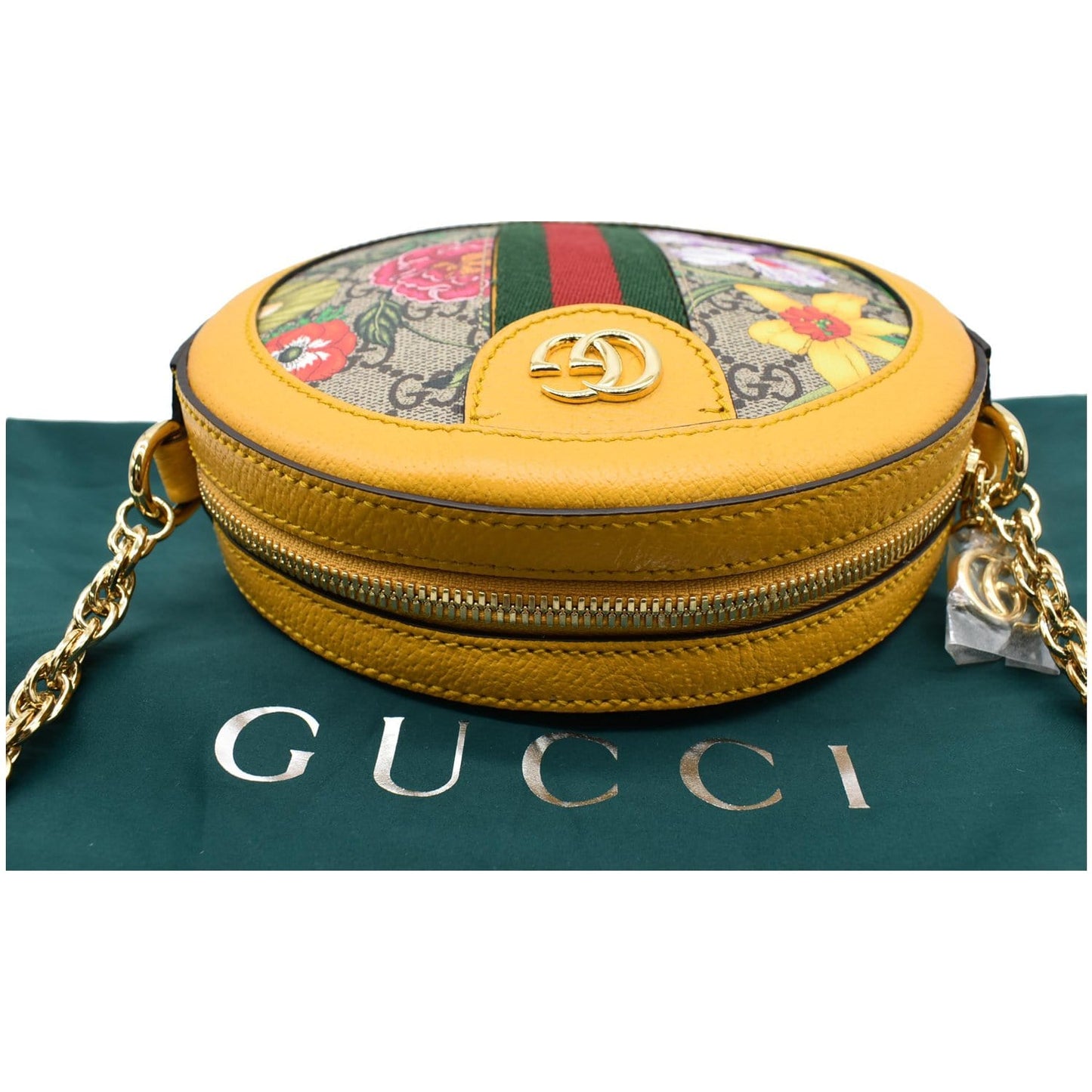 GUCCI Ophidia Mini Flora GG Round Supreme Monogram Web Crossbody Bag Yellow 550618