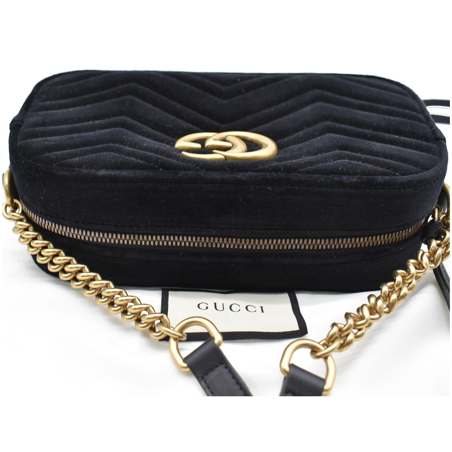 GUCCI GG Marmont Small Velvet Matelasse Crossbody Bag Black 447632