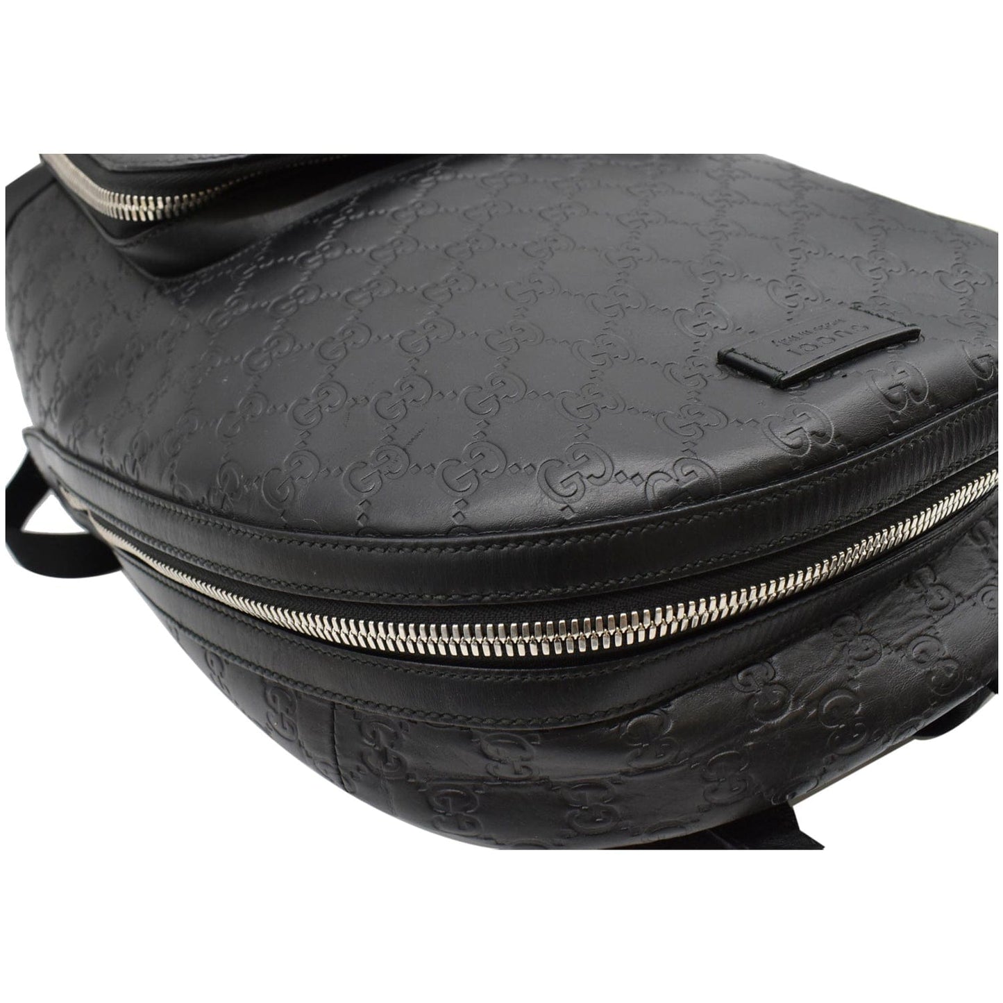 GUCCI GG Signature Leather Backpack Bag Black 406370