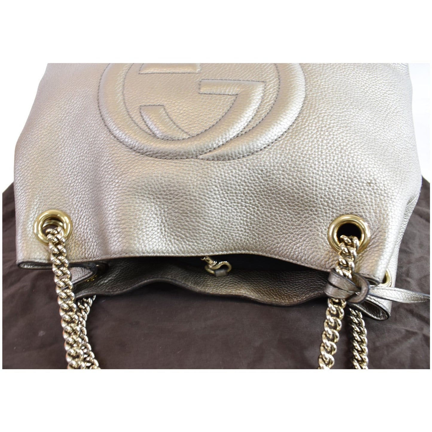 GUCCI Soho Pebbled Leather Chain Shoulder Bag 308982 Beige