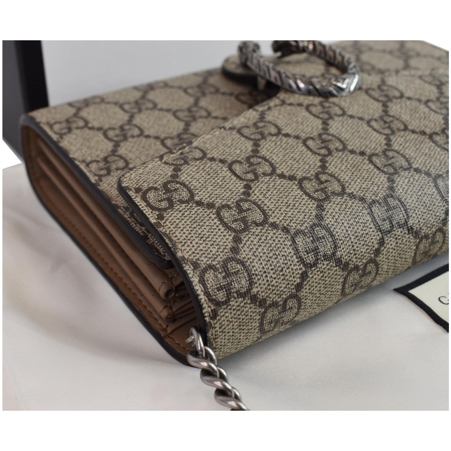 GUCCI Dionysus GG Supreme Crossbody Chain Wallet Beige 401231