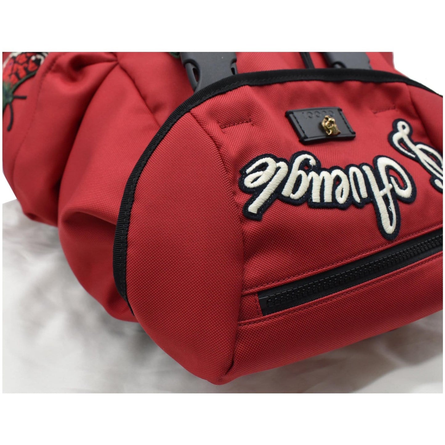 GUCCI L'Aveugle Par Amour Embroidered Nylon Double Buckle Backpack Red 429037