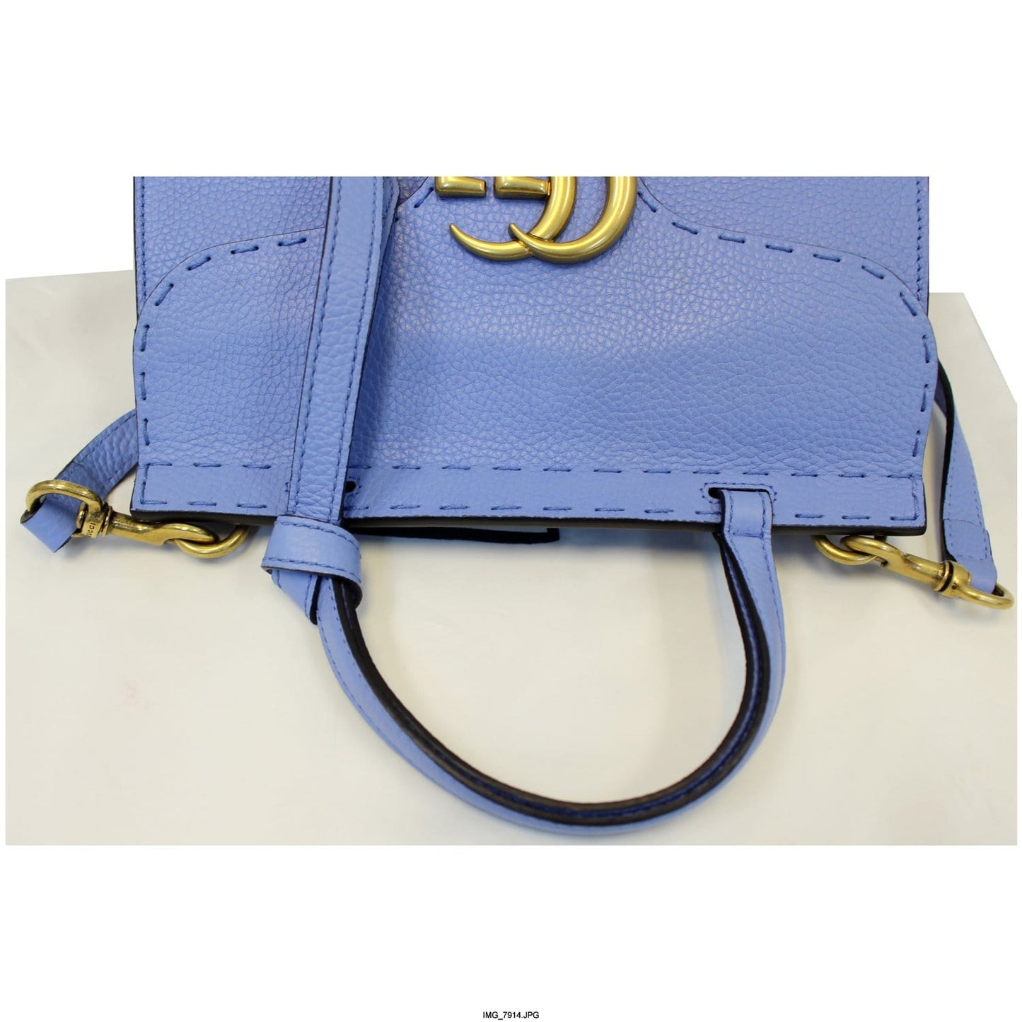 GUCCI GG Marmont Leather Top Handle Shoulder Bag Blue 442622