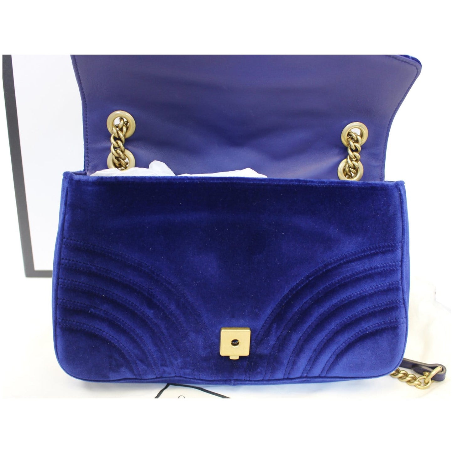 GUCCI GG Marmont Velvet Medium Shoulder Bag Blue 443496