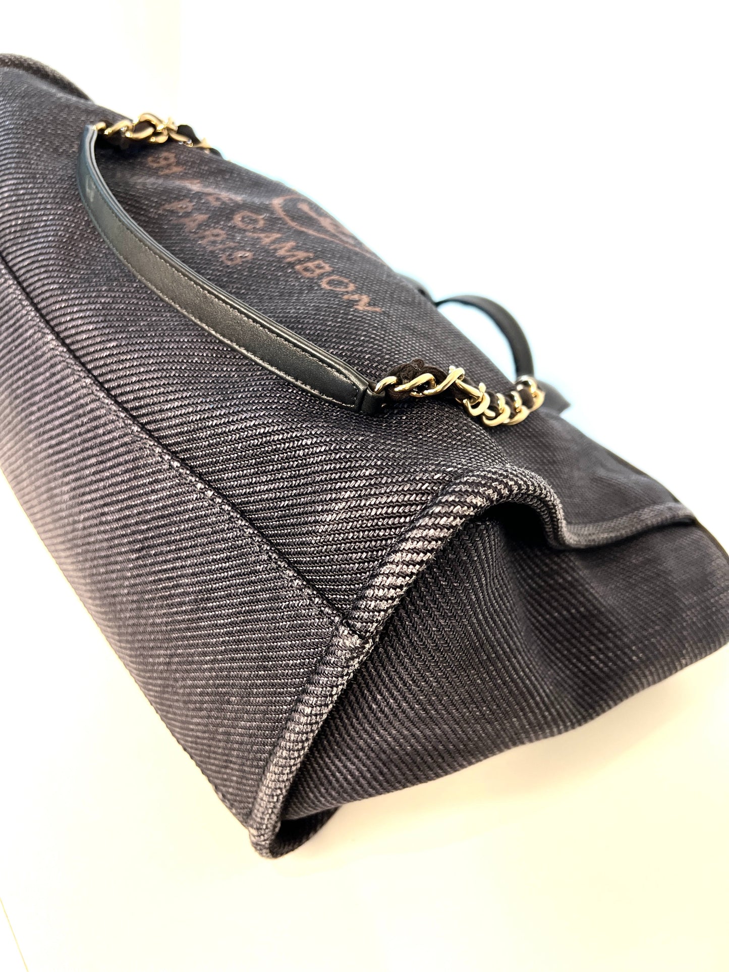 Chanel Deauville Medium Tote Navy Blue Denim Shopping Bag - Preloved