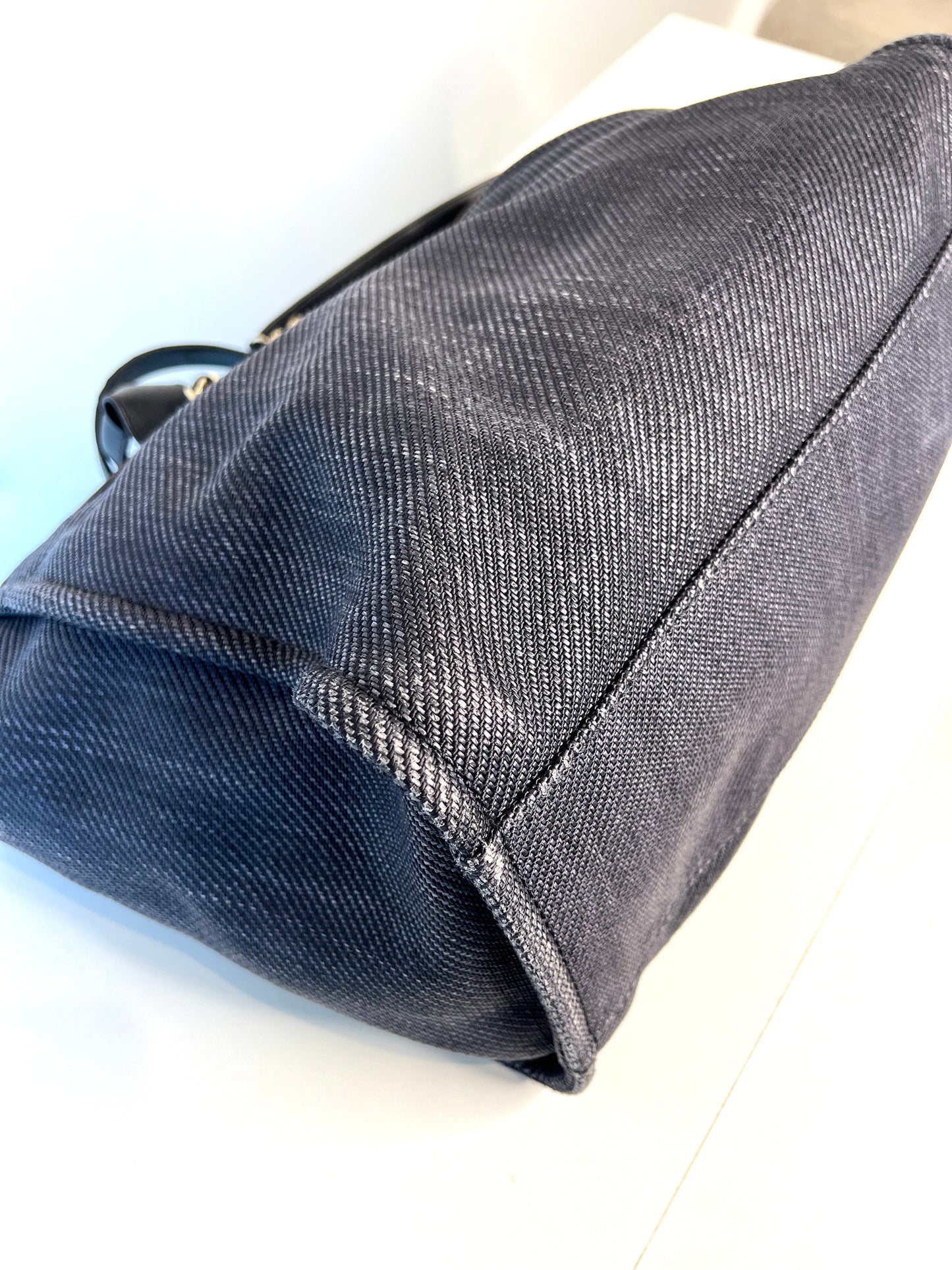 Chanel Deauville Medium Tote Navy Blue Denim Shopping Bag - Preloved