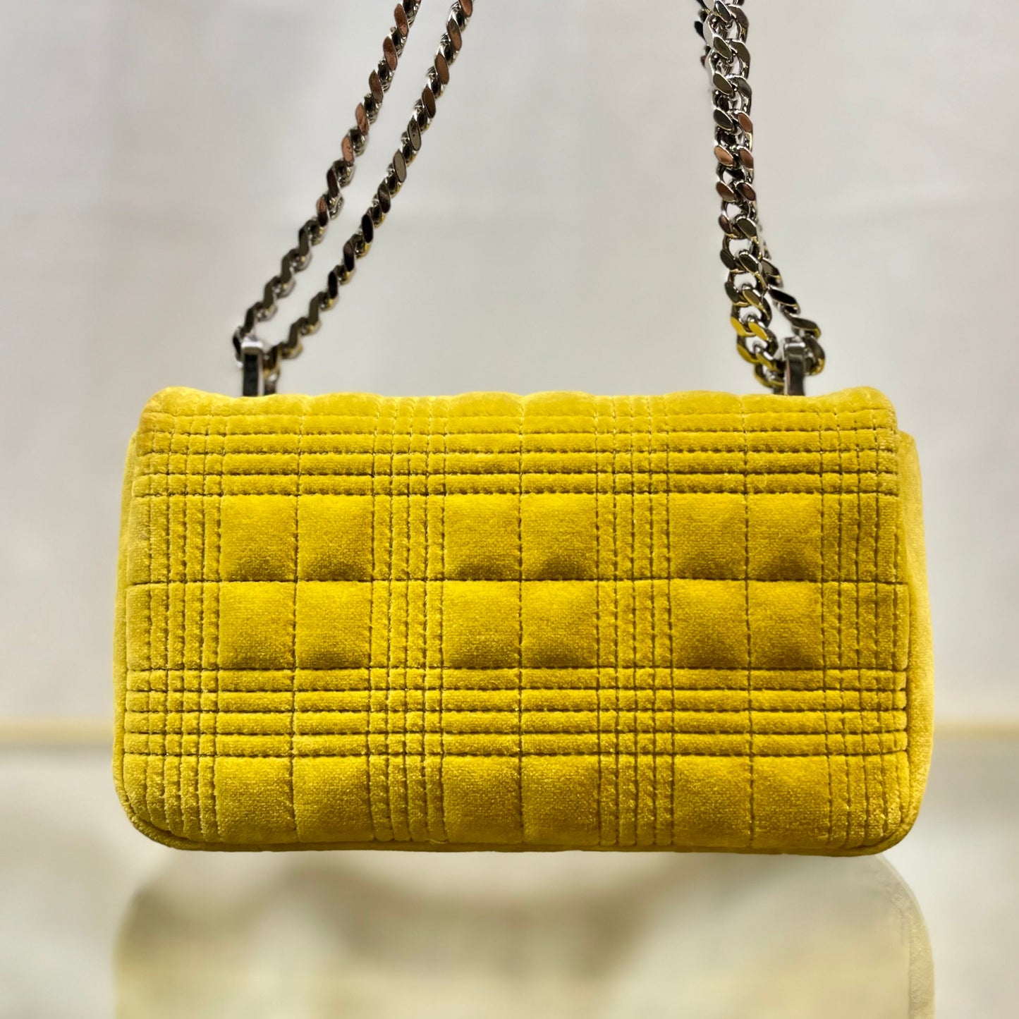 BURBERRY Lola Mini Yellow Velvet Quilted Crossbody Bag