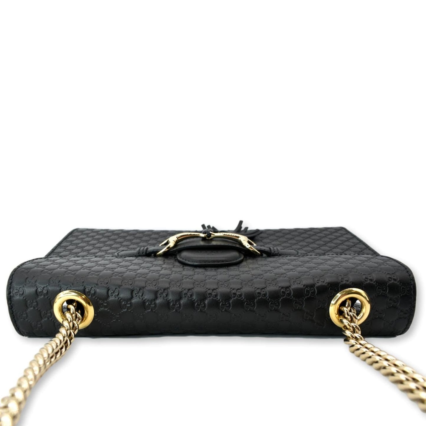 GUCCI Emily Medium GG Guccissima Leather Chain Shoulder Bag 449635 Black