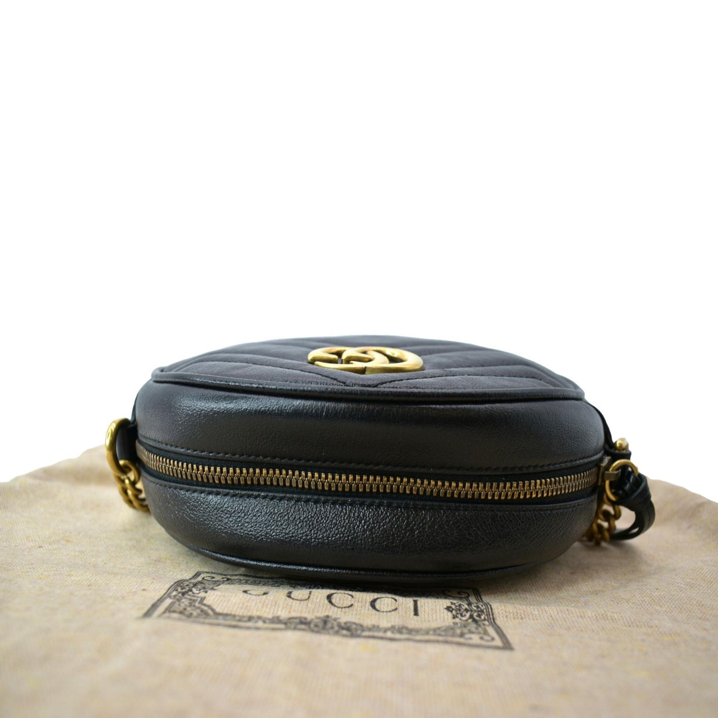 GUCCI GG Marmont Mini Round Leather Crossbody Bag Black 550154