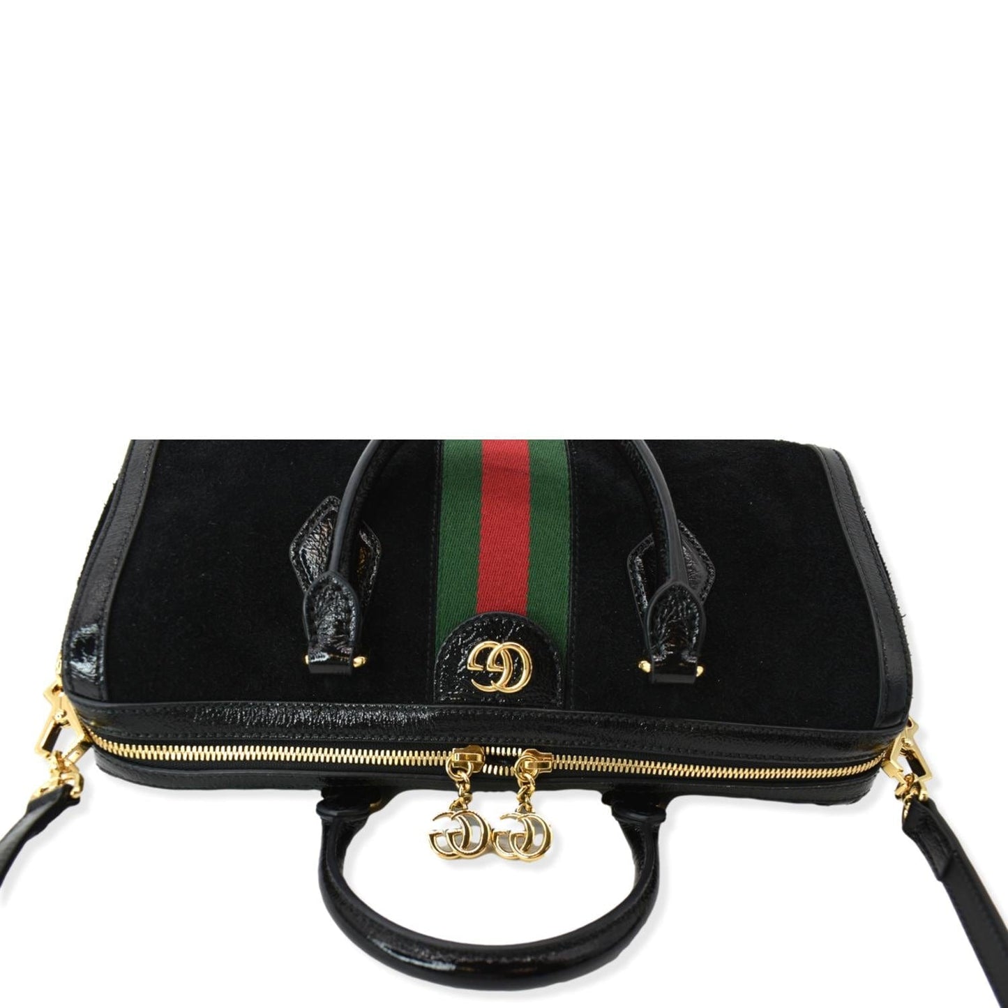 GUCCI Ophidia GG Suede Web Top Handle Shoulder Bag Black 524532