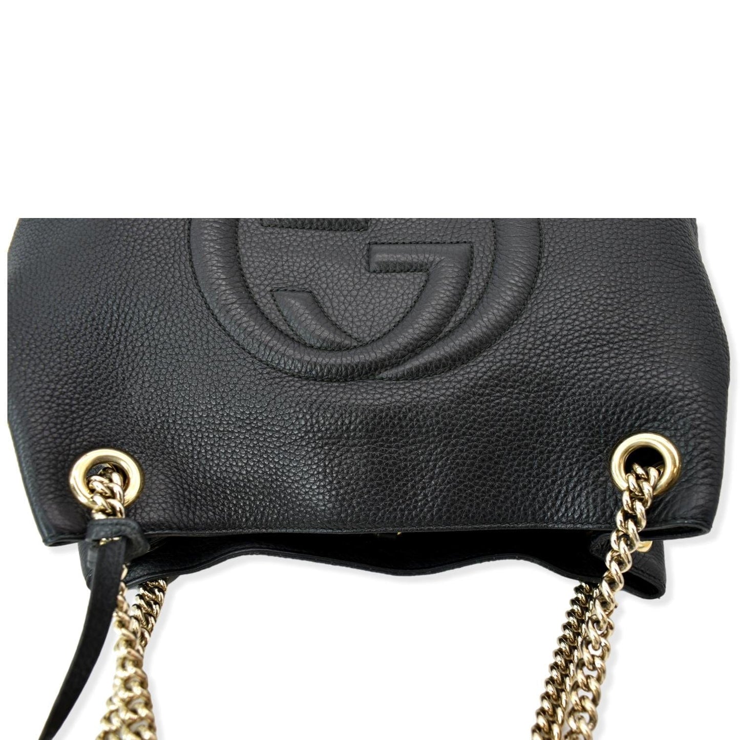 GUCCI Soho Pebbled Leather Chain Shoulder Bag Black 308982