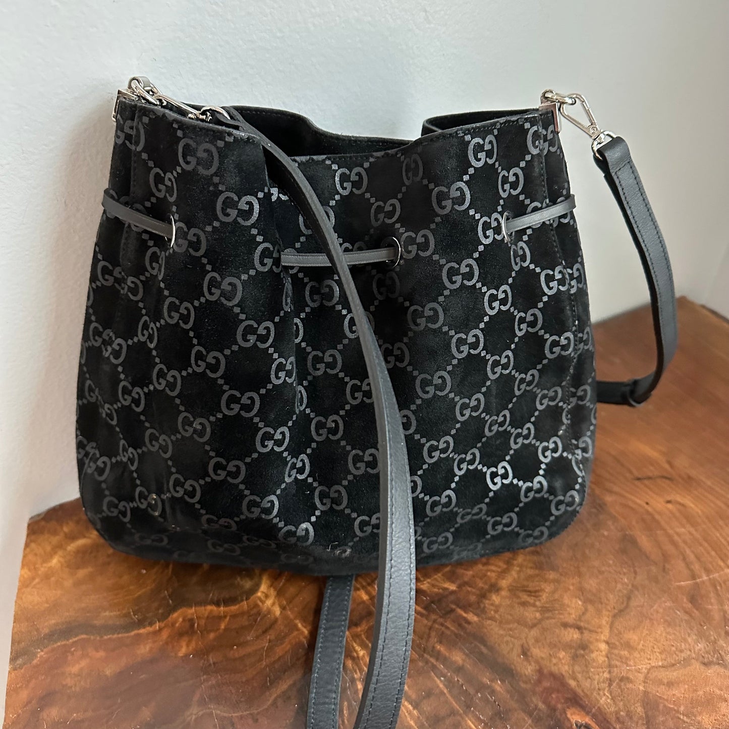 The Peacock Crossbody -Orvis bags Suede GG in Black