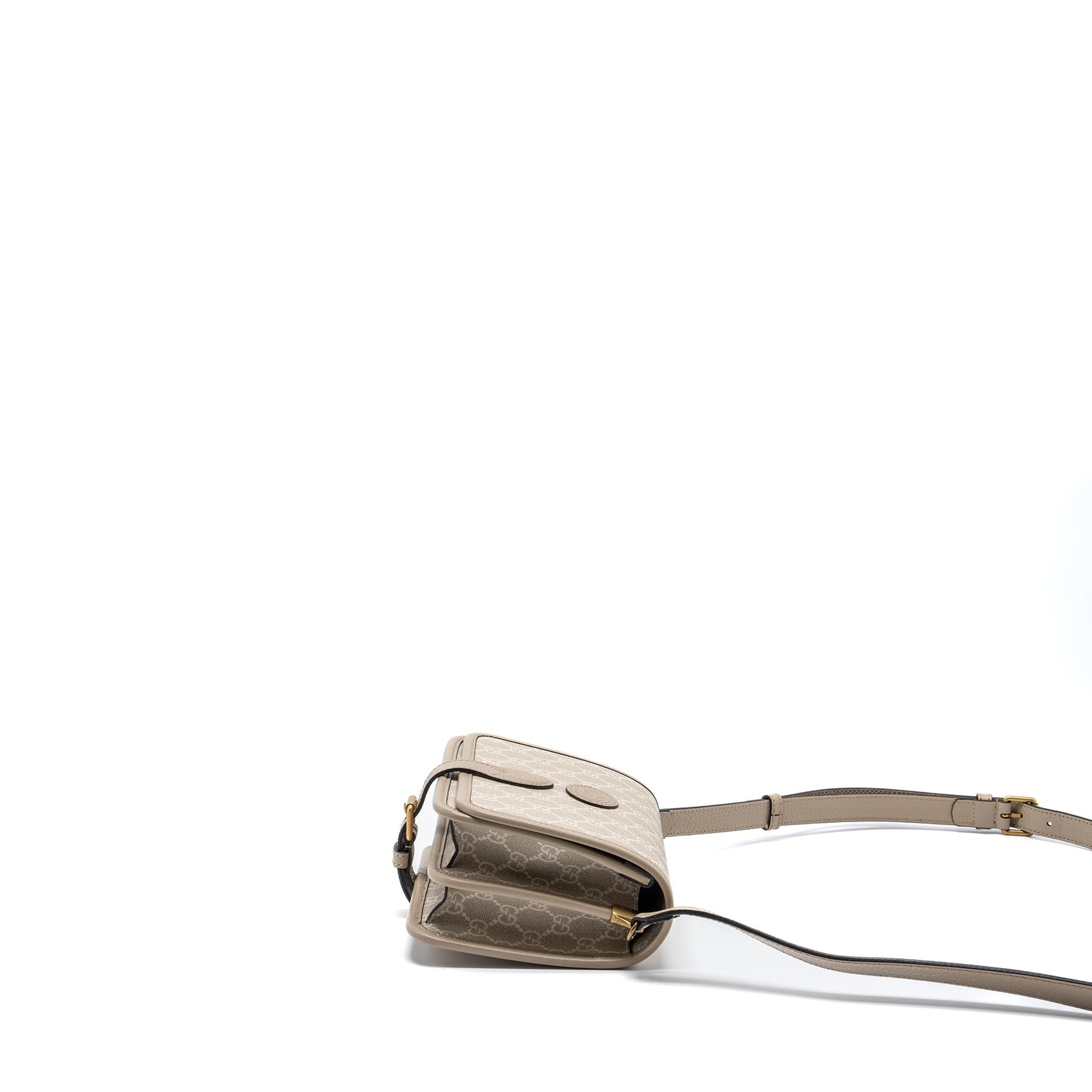 Gucci Interlock GG logo Crossbody messanger bag canvas/ calfskin light grey