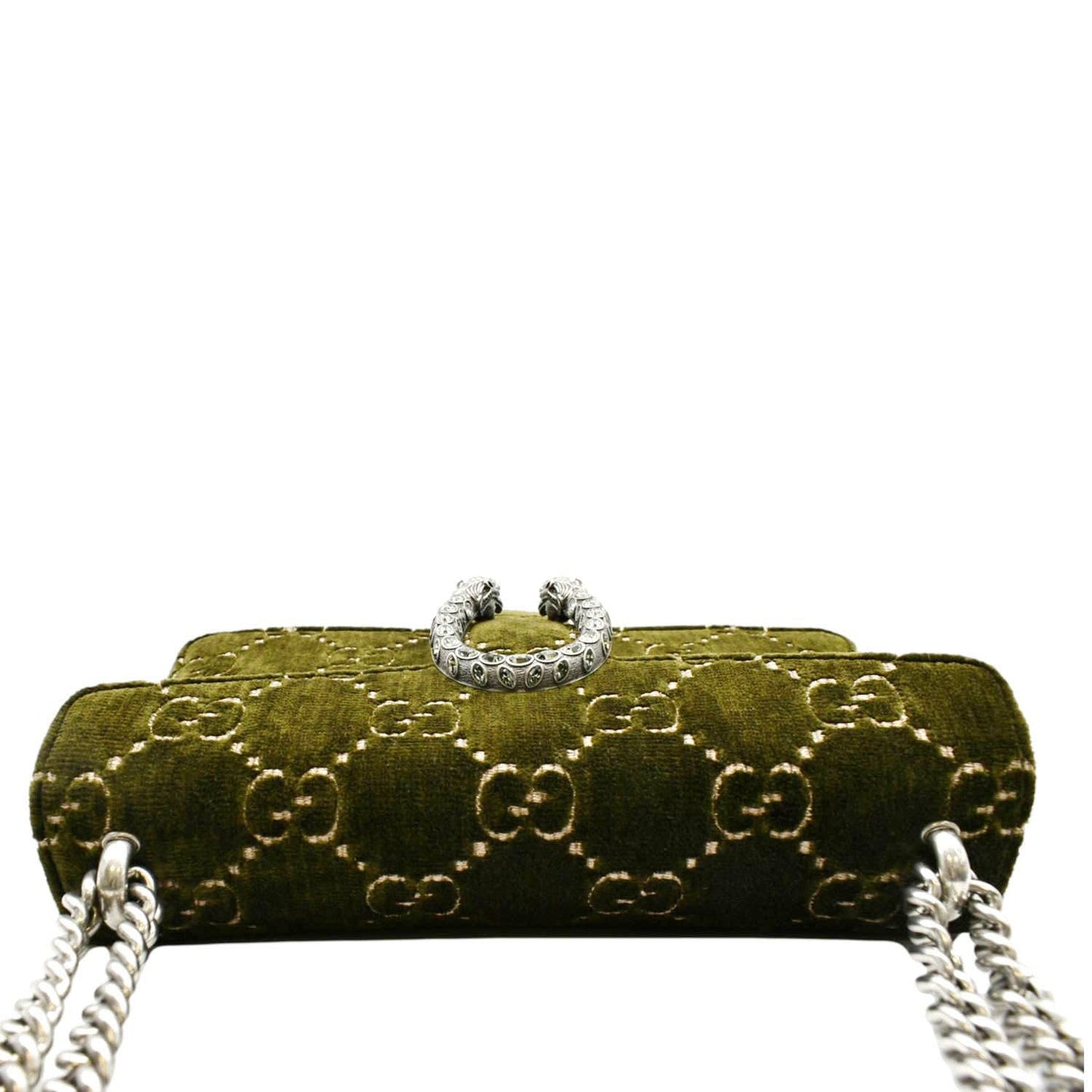 GUCCI Dionysus Small GG Velvet Shoulder Bag Olive 499623