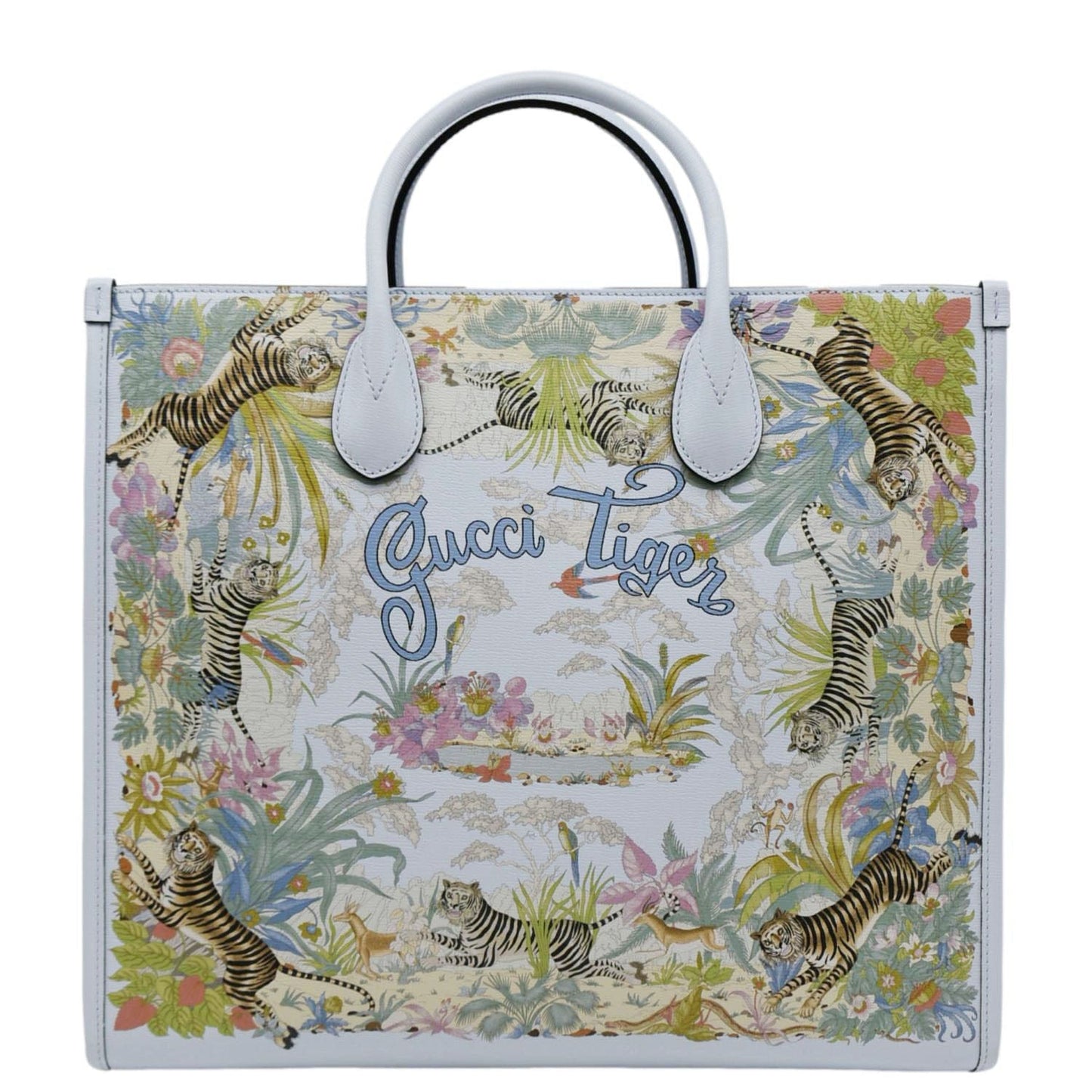 GUCCI Tiger Medium Leather Tote Shoulder Bag Light Blue 687827