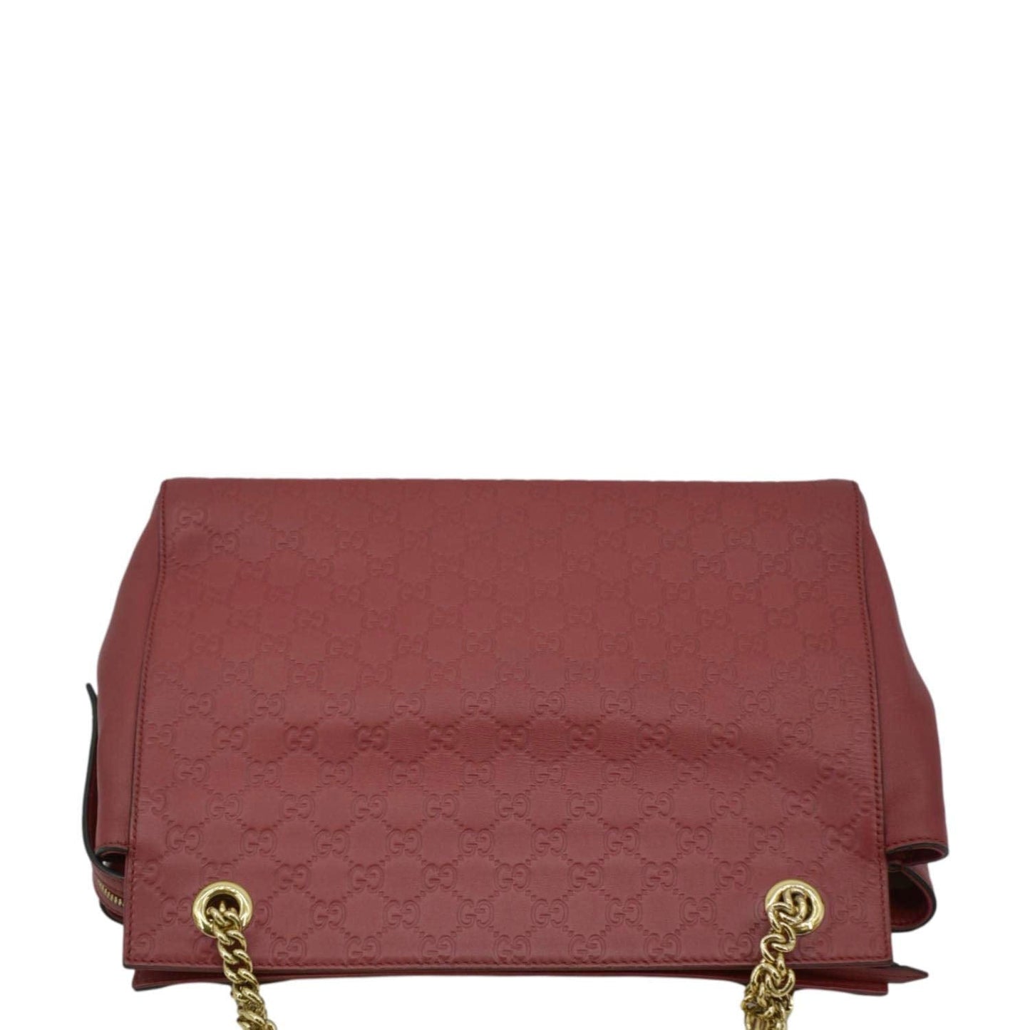 GUCCI Large Soft Signature Leather Chain Shoulder Tote Bag Red 453771