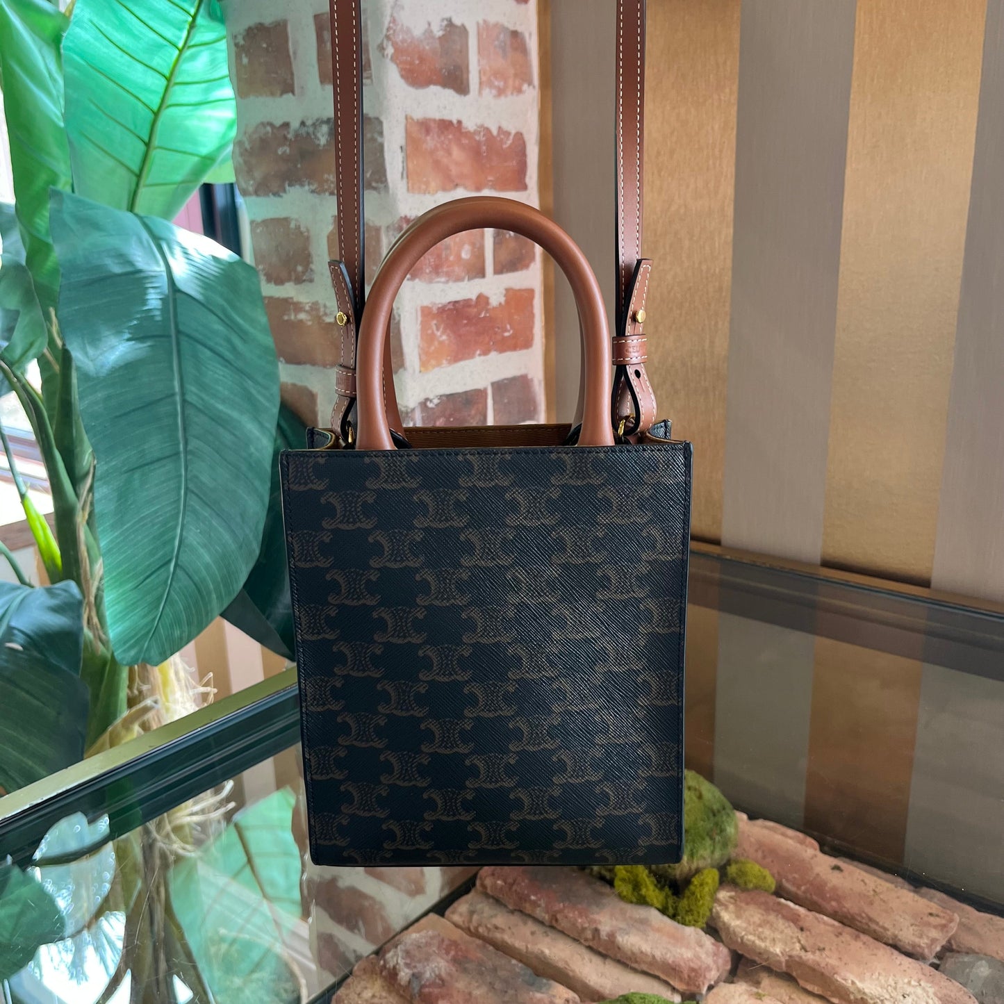CELINE Vertical Cabas Mini Triomphe Canvas Celine Print Shoulder Bag