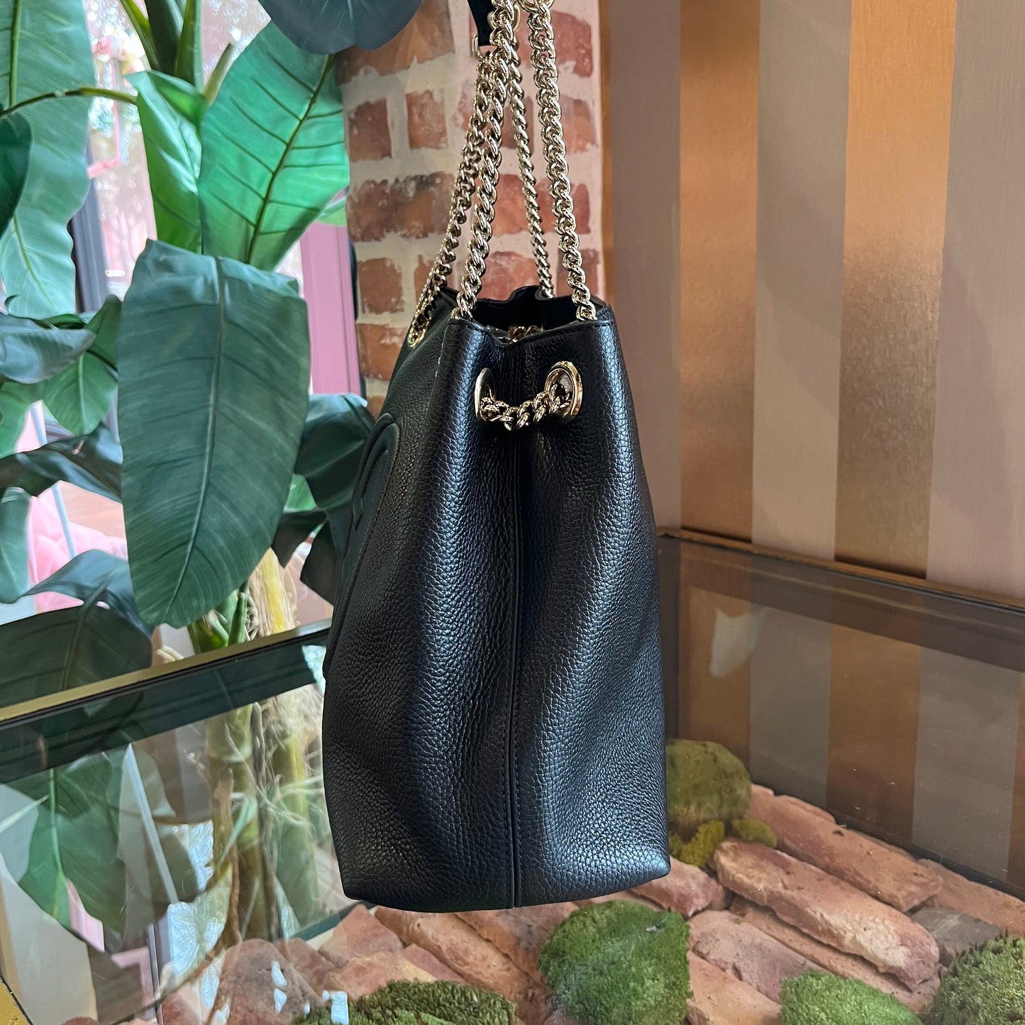 GUCCI Soho Medium Black Pebbled Calfskin Hobo