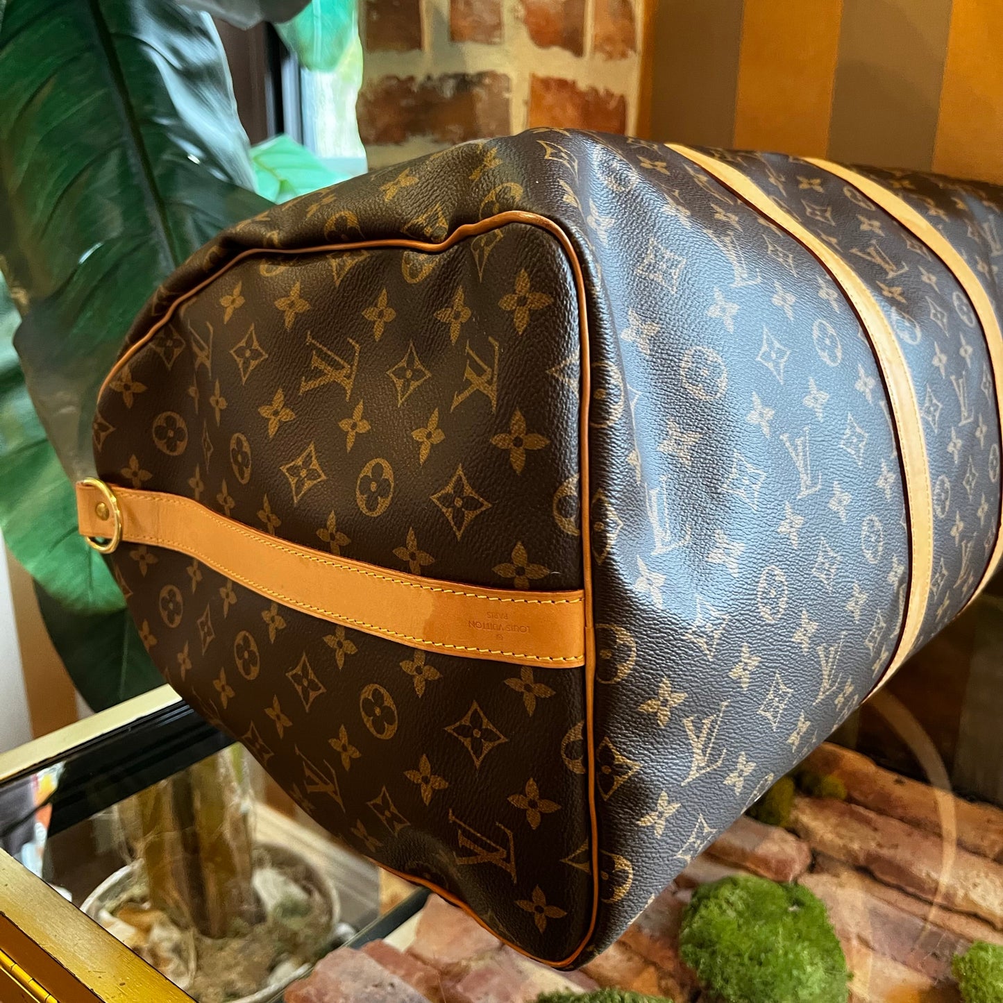 LOUIS VUITTON Keepall Bandouliere 55 Brown Monogram Canvas Duffle Bag