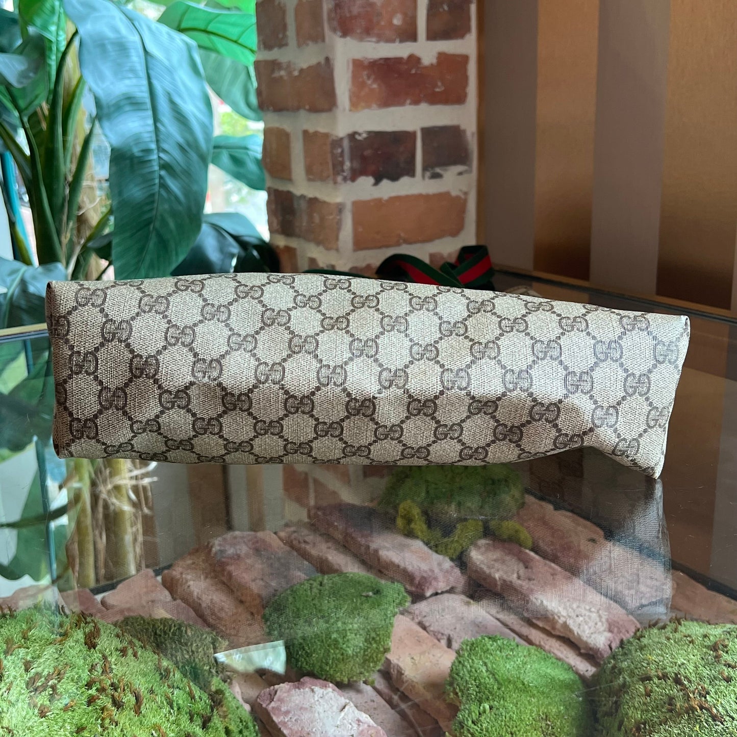 GUCCI Sherry Line Beige Brown GG Supreme Coated Canvas Vintage Web Tote Bag