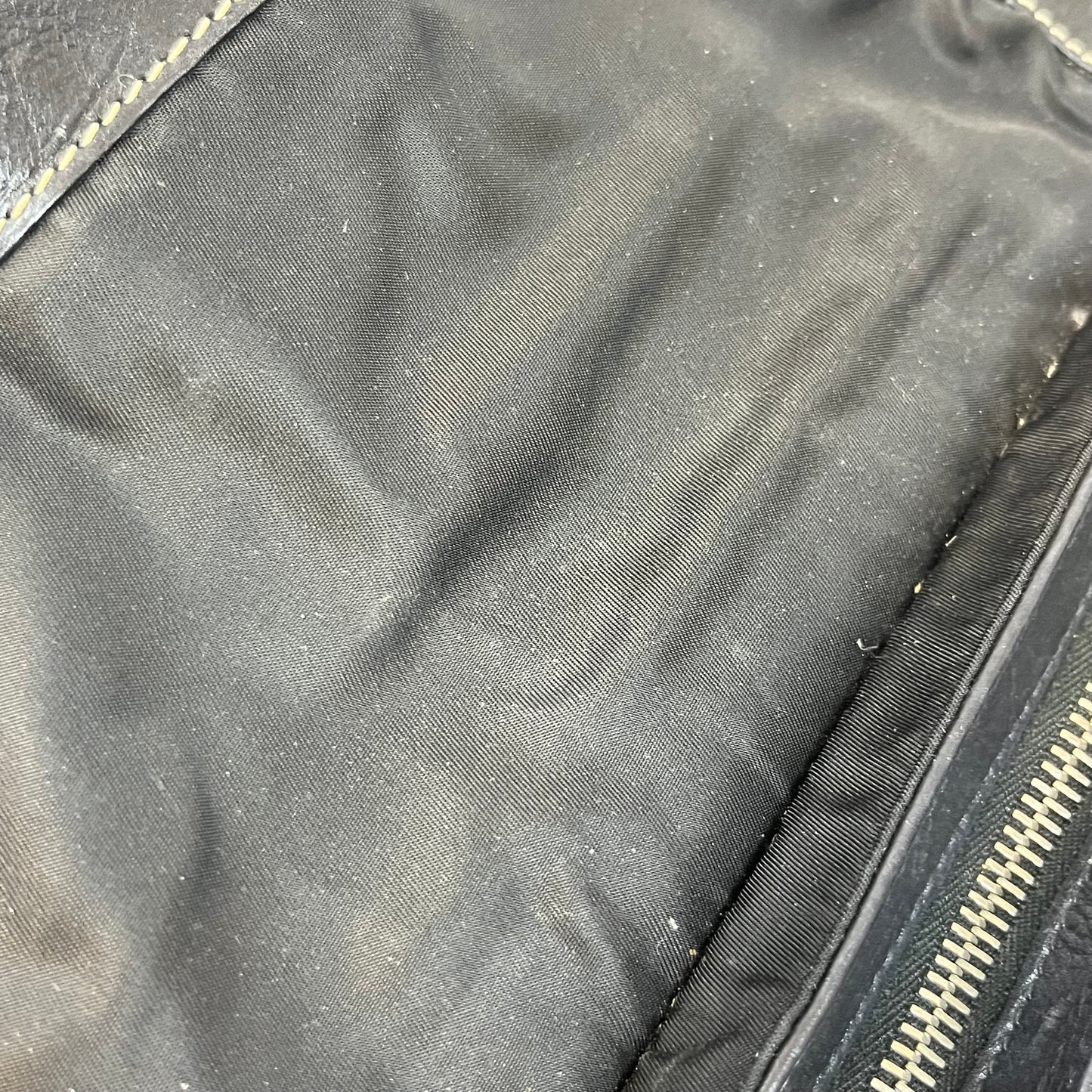 PRADA Black Nylon Soft Calfskin Vintage Buckle Shoulder Bag