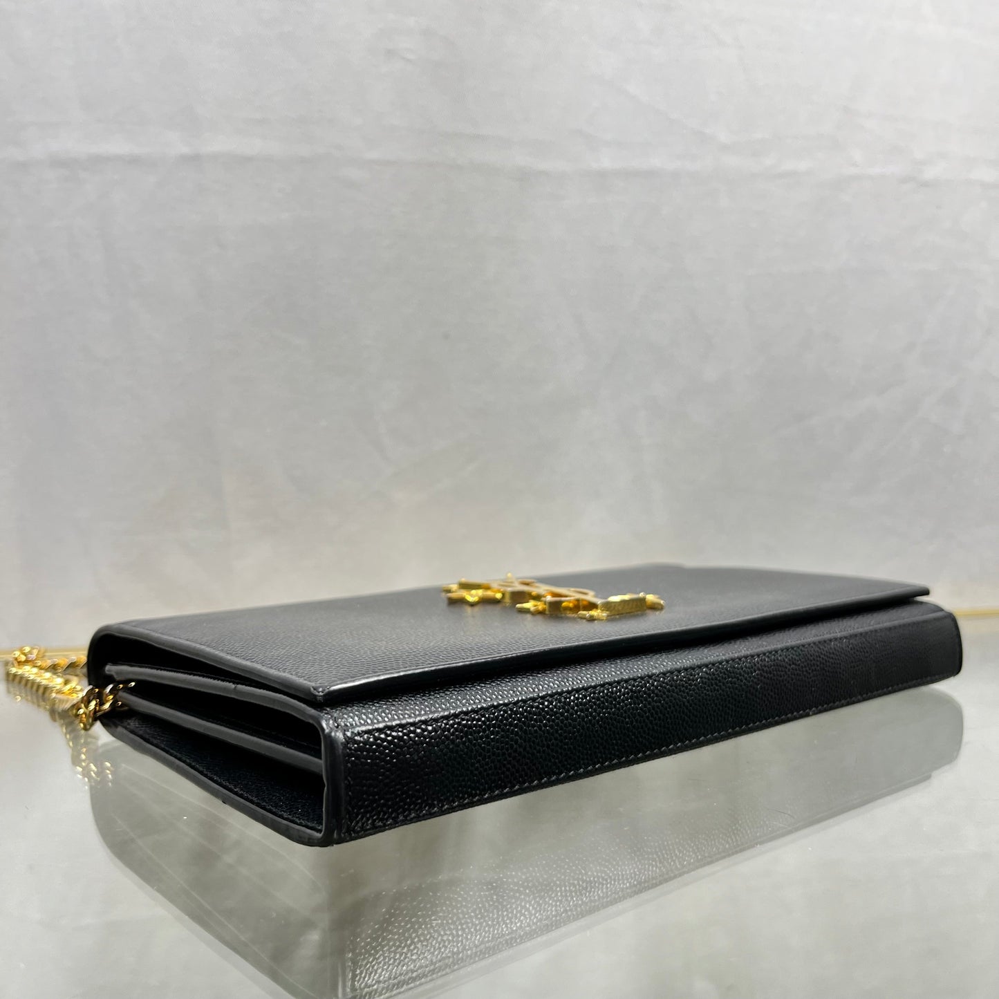 SAINT LAURENT Wallet on Chain Black Grain De Poudre Star Studded Monogram Crossbody
