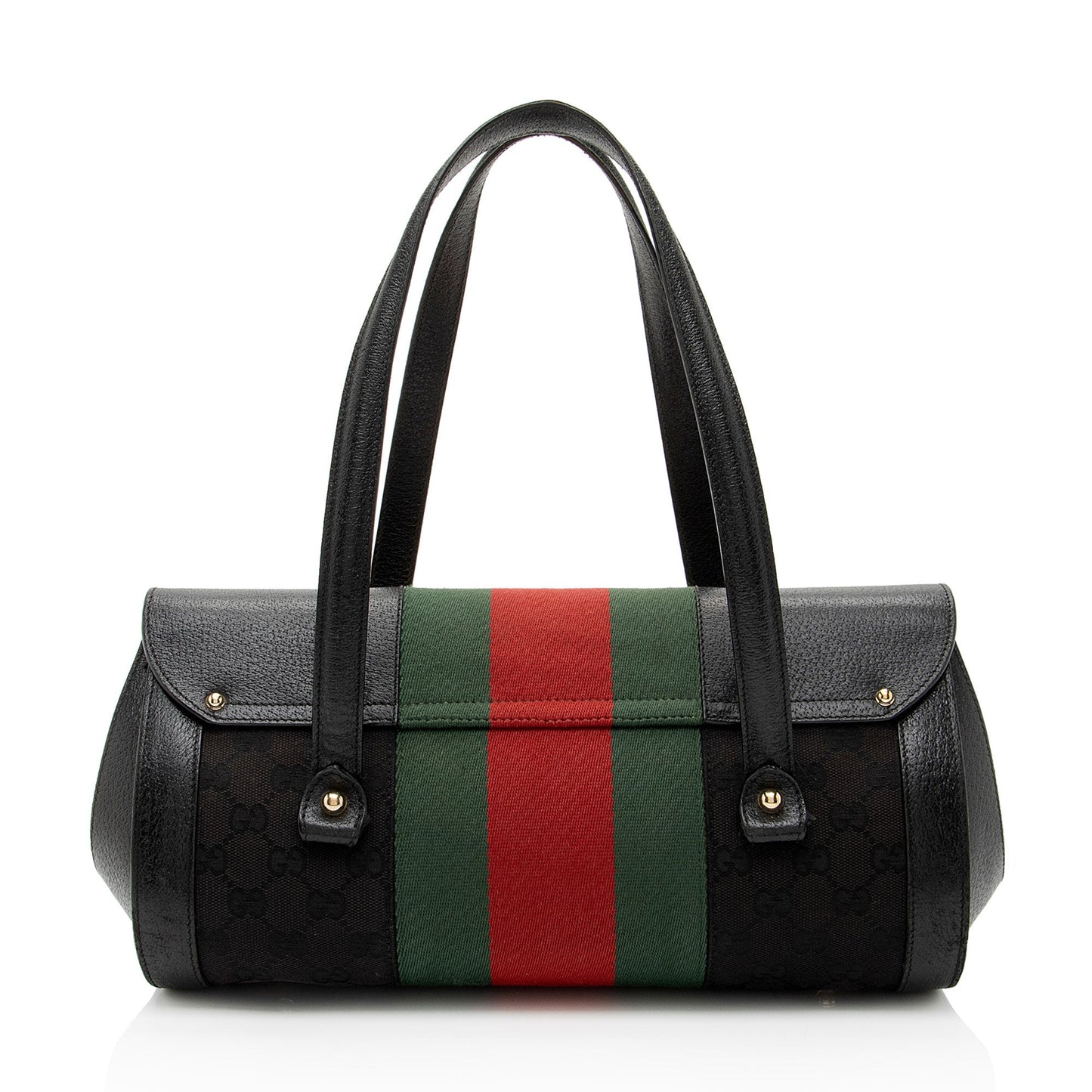 Gucci Leather Studded Web Bamboo Bullet Medium Satchel