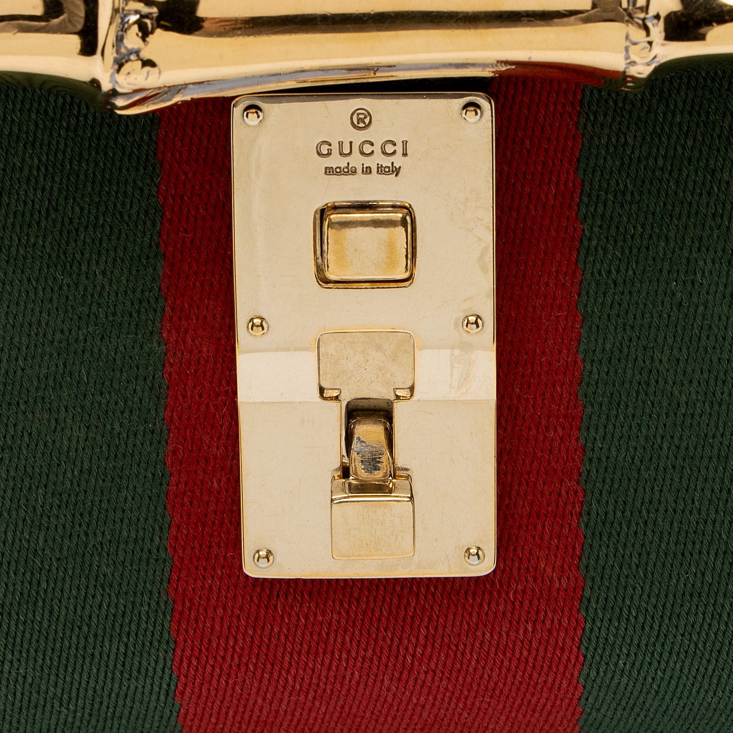 Gucci Leather Studded Web Bamboo Bullet Medium Satchel