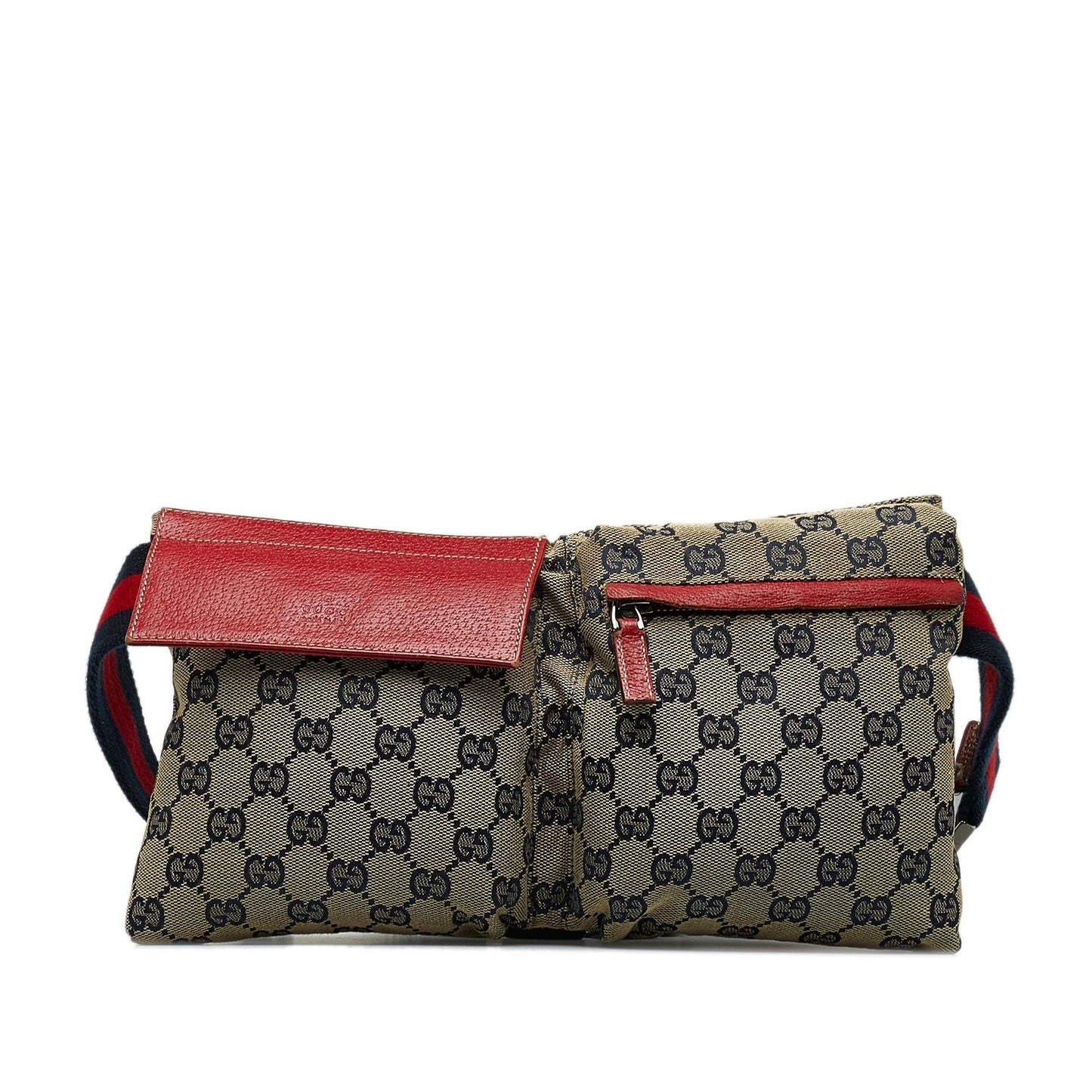 Gucci GG Canvas Web Double Pocket Belt Bag (SHG-u7MA9p)