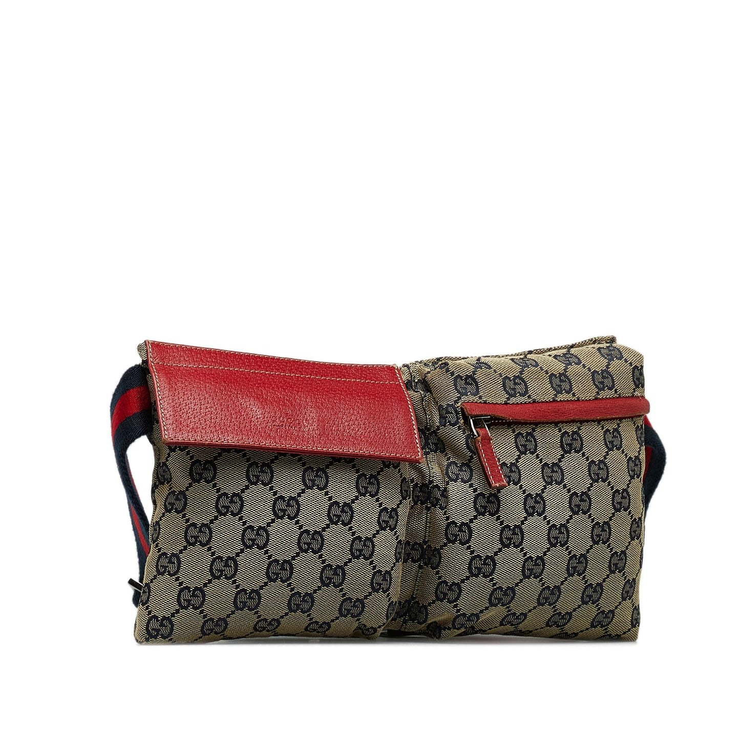 Gucci GG Canvas Web Double Pocket Belt Bag (SHG-u7MA9p)